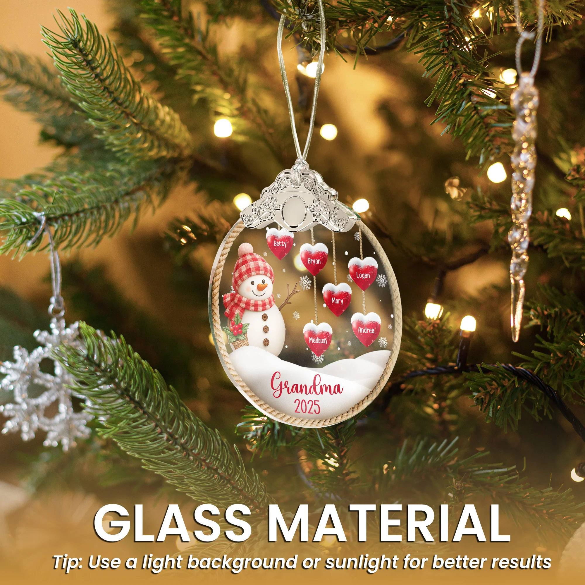 Grandma Snowman Christmas - Personalized Glass Ornament With Silver Cap - Image 6