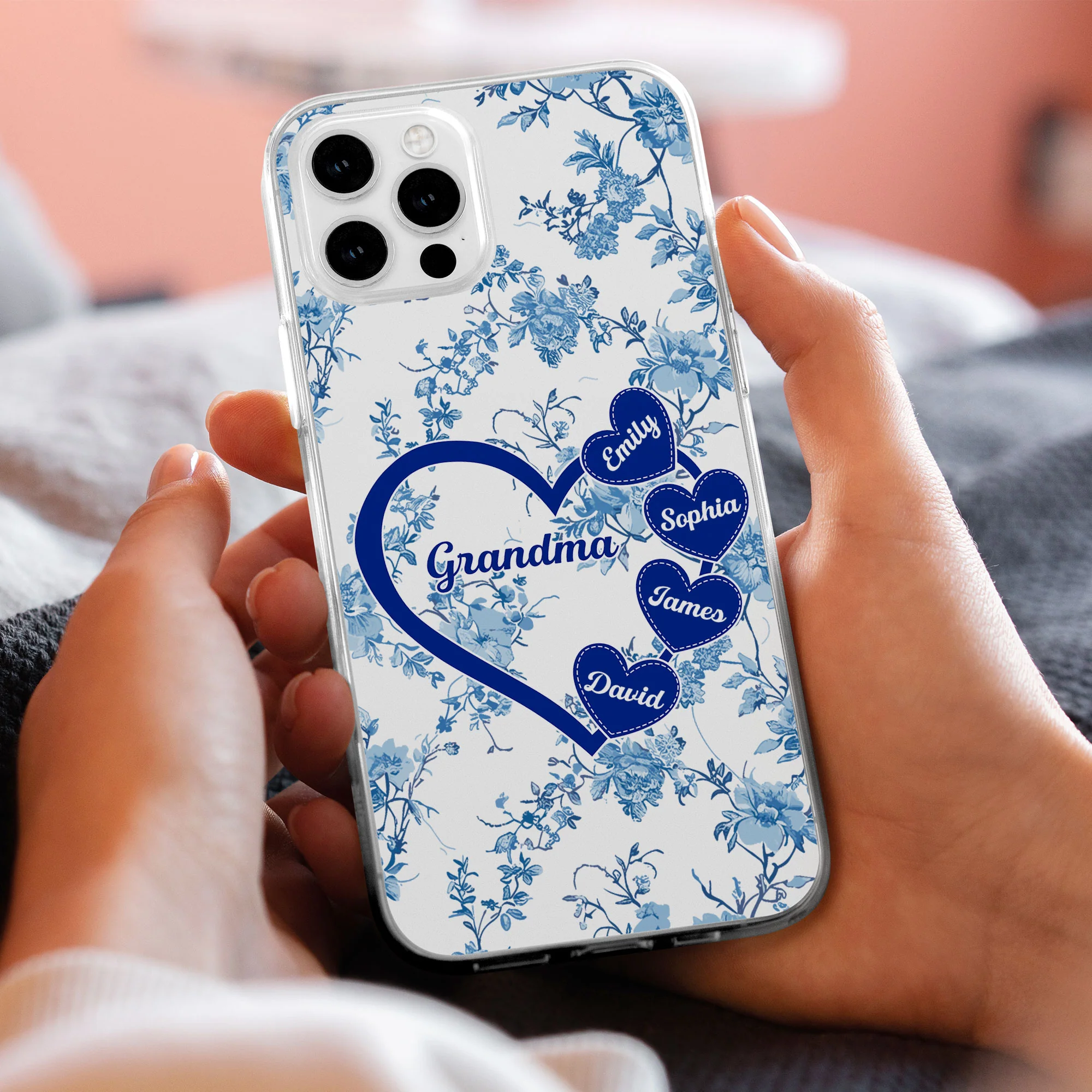 Grandma - Toile De Jouy Version - Personalized Clear Phone Case