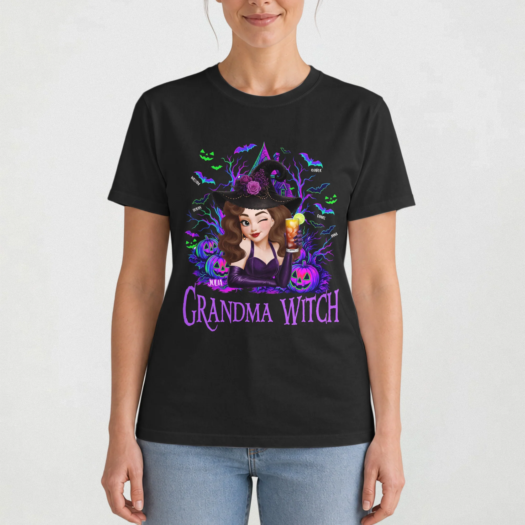 Grandma Witch Halloween Customes, Grandma Halloween Gift - Personalized Shirt - Image 3