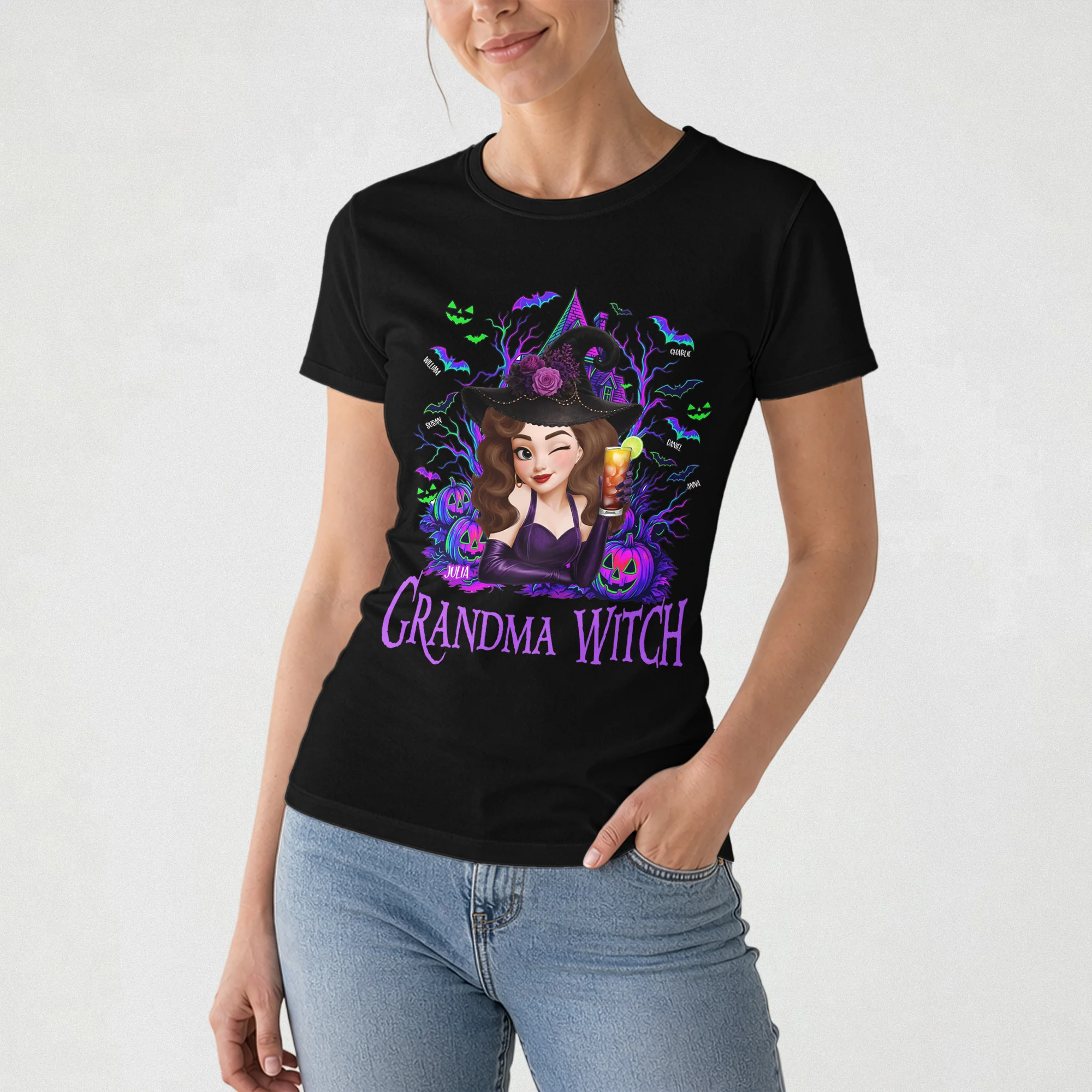Grandma Witch Halloween Customes, Grandma Halloween Gift - Personalized Shirt - Image 5
