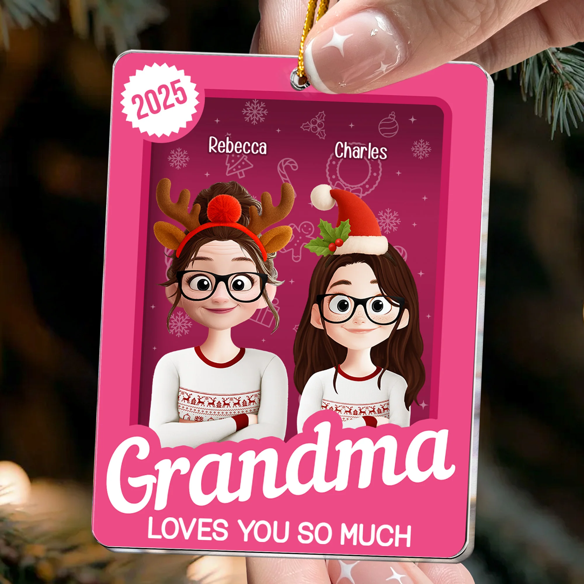 Grandma With Grandkid Toy Box - Personalized Acrylic Ornament - Image 2