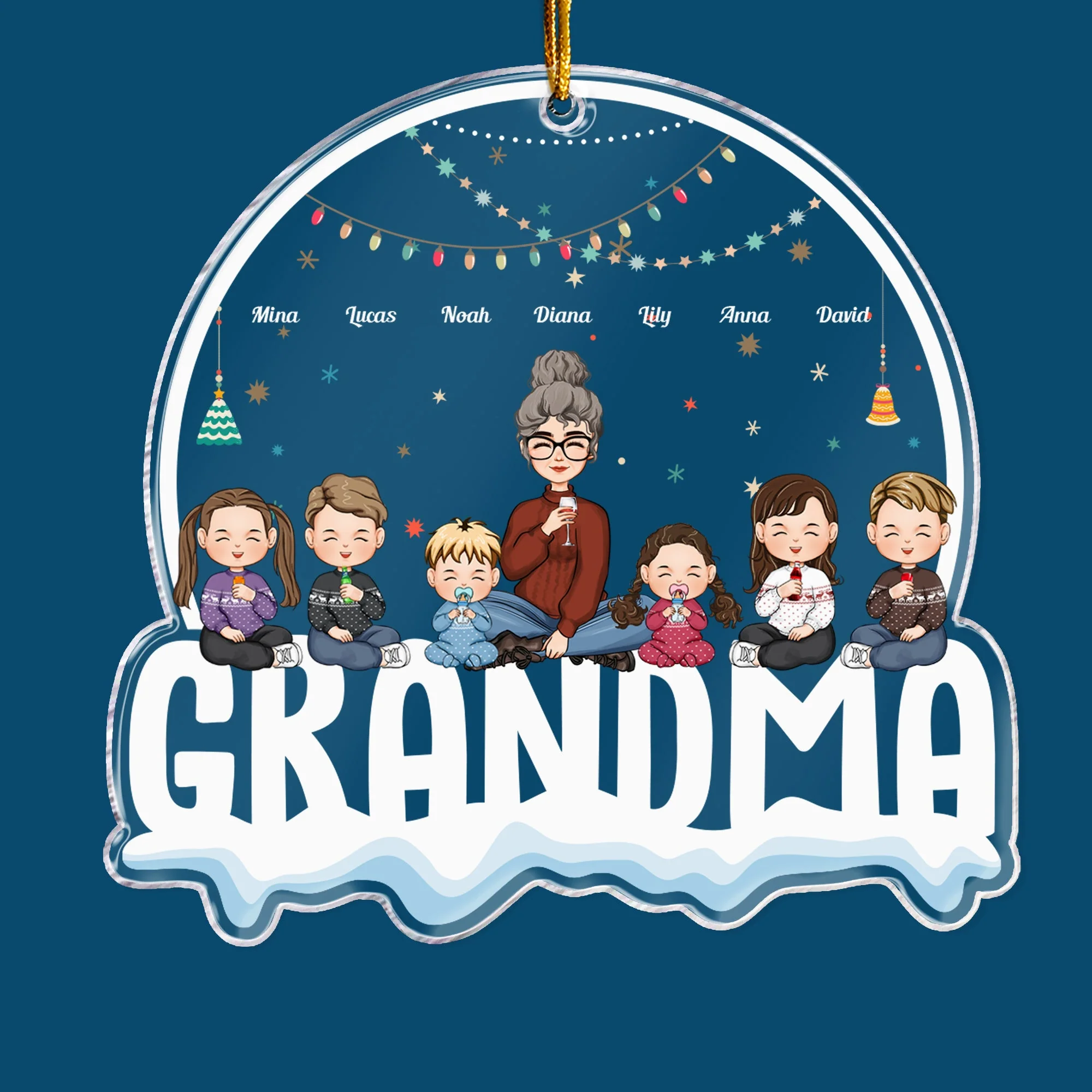 Grandma With Grandkids Custom Kids Names - Personalized Globe Shaped Acrylic Ornament - Image 3