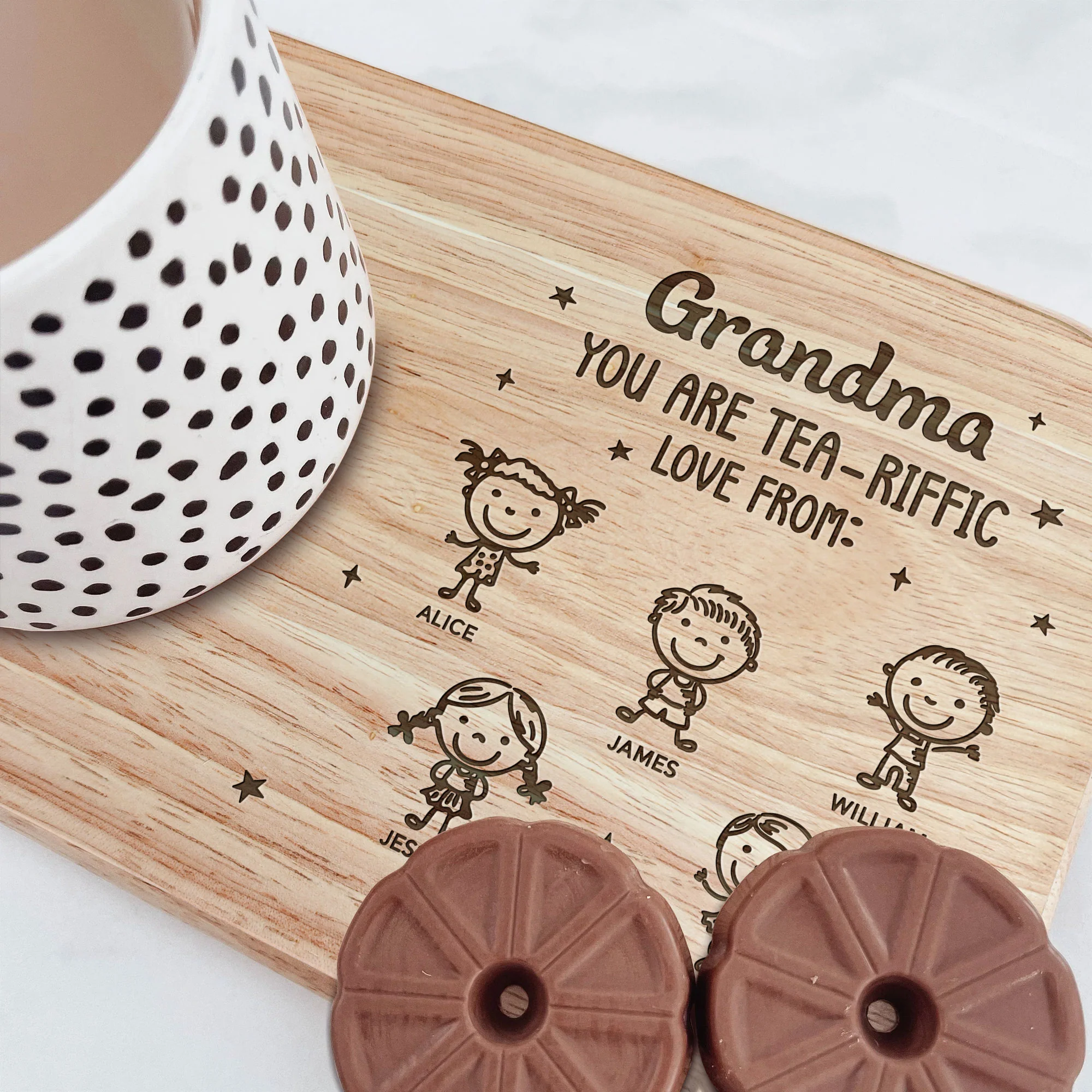 Grandma - You're Tea-Riffic - Custom Engraved Wooden Tea & Biscuit Board - Image 2