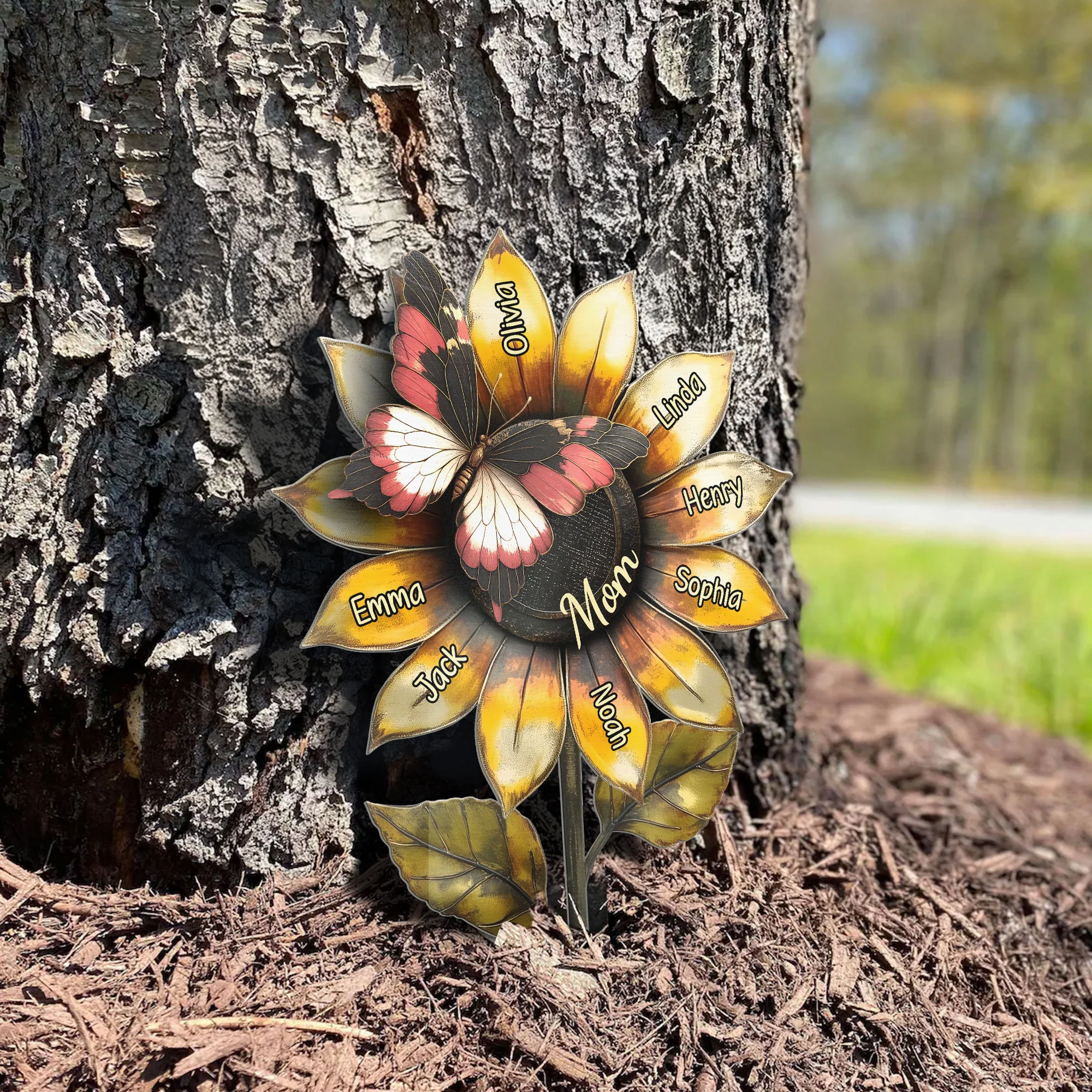 Grandma's Beautiful Sunflower Mom Mimi - Personalized Metal Garden Stake - Image 4