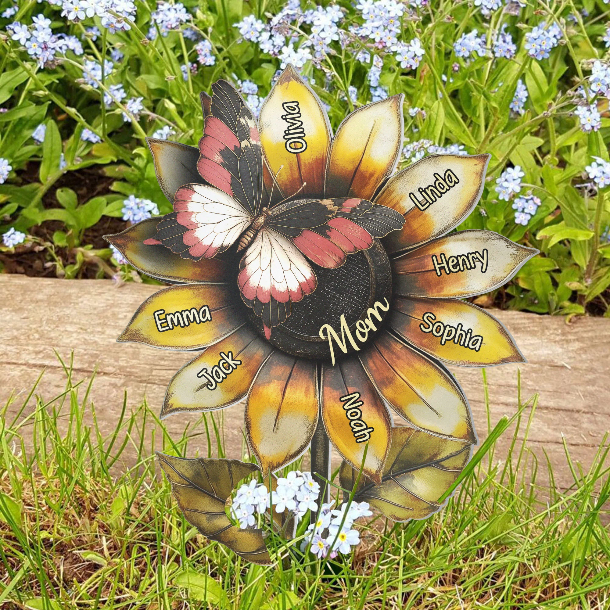 Grandma's Beautiful Sunflower Mom Mimi - Personalized Metal Garden Stake - Image 5