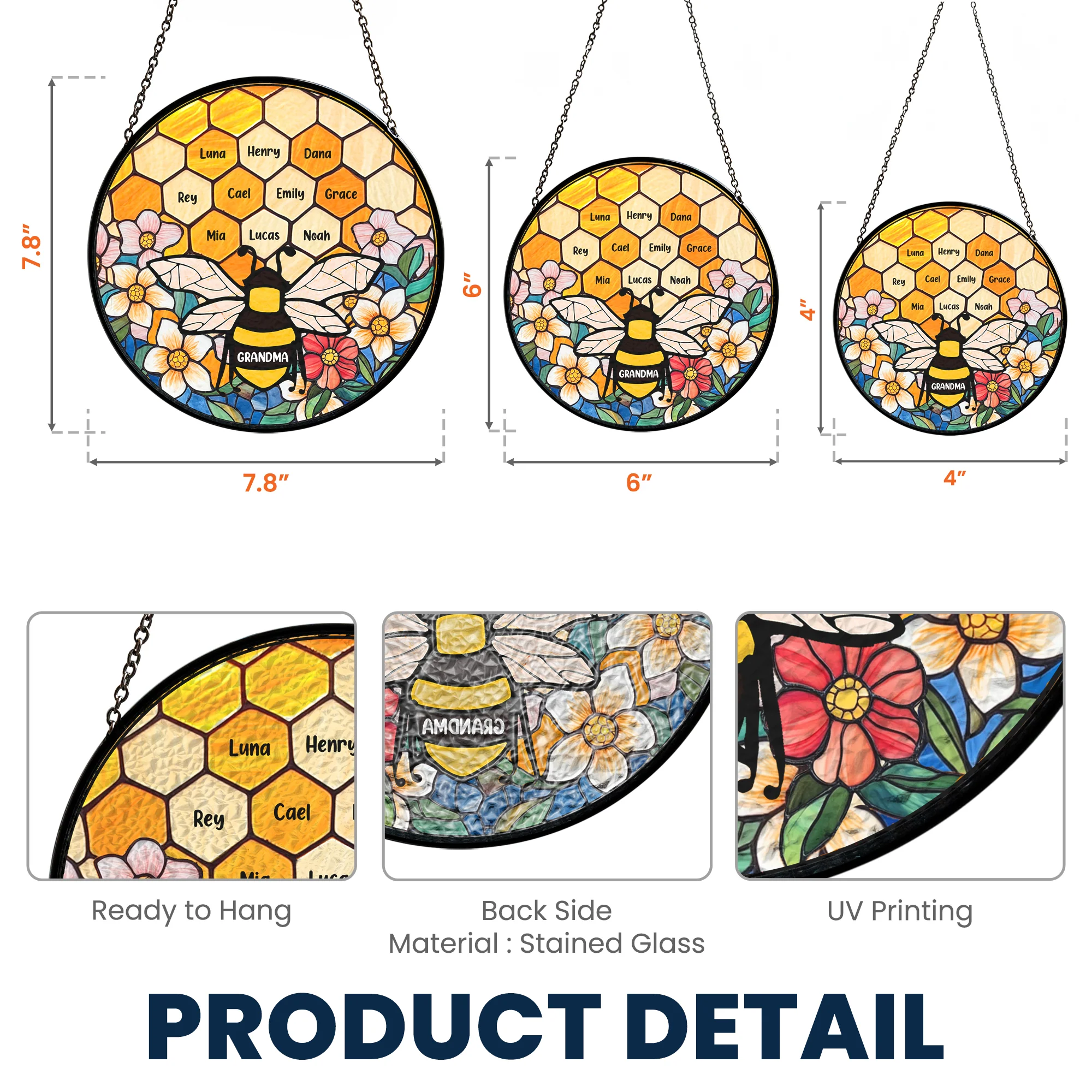 Grandma's Garden Bee - Personalized Stained Glass Window Hanging Suncatcher Ornament - Image 6