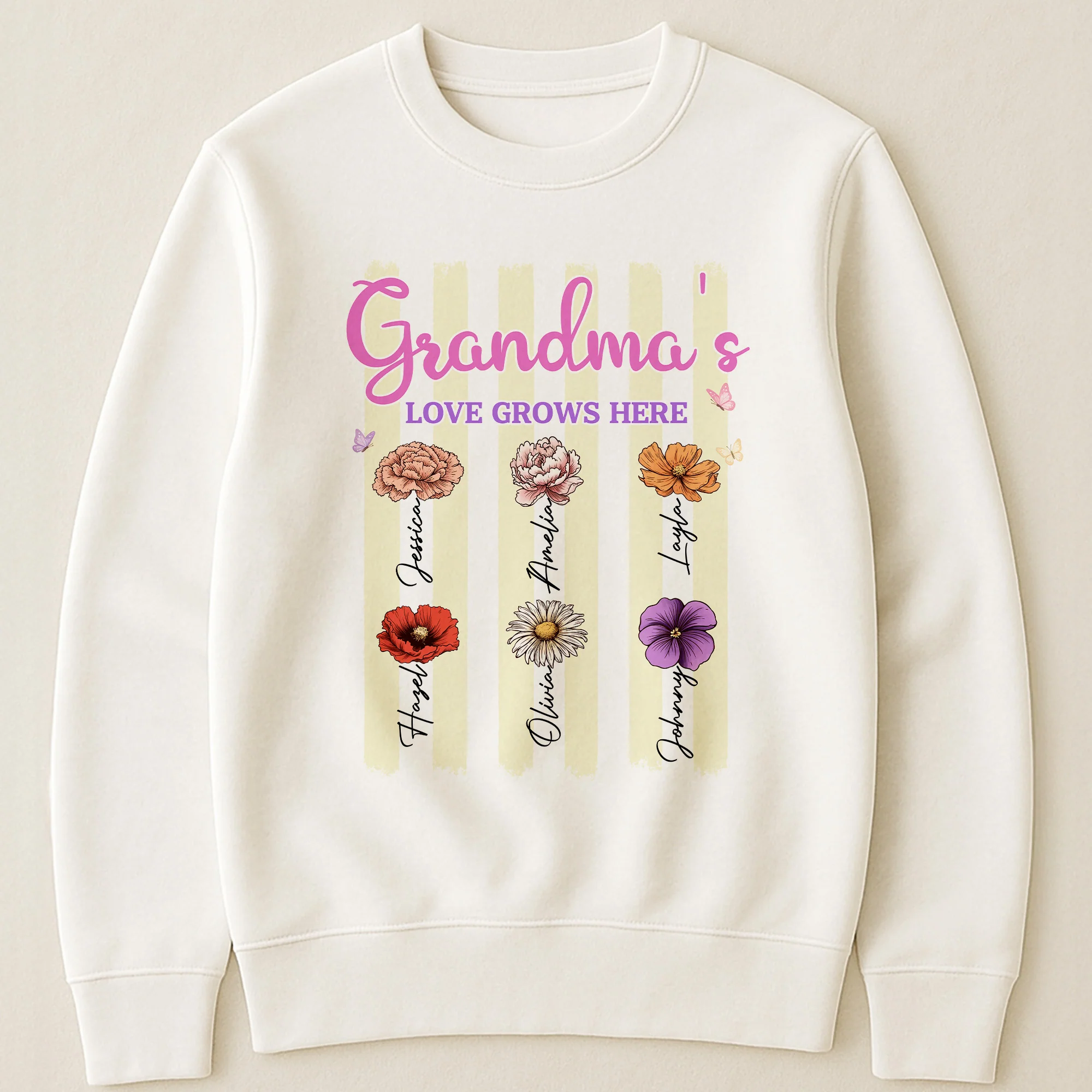 Grandma's Garden Birth Flower With Stripe - Personalized Shirt - Image 4