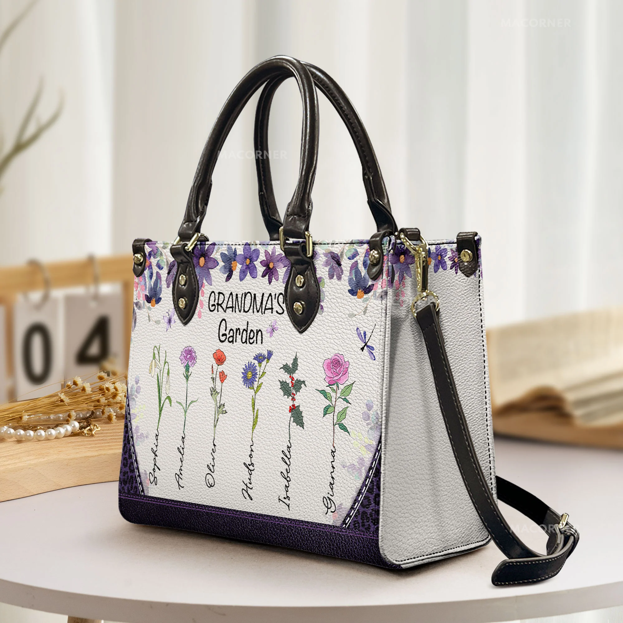 Grandma's Garden Blooming - Personalized Leather Bag - Image 3