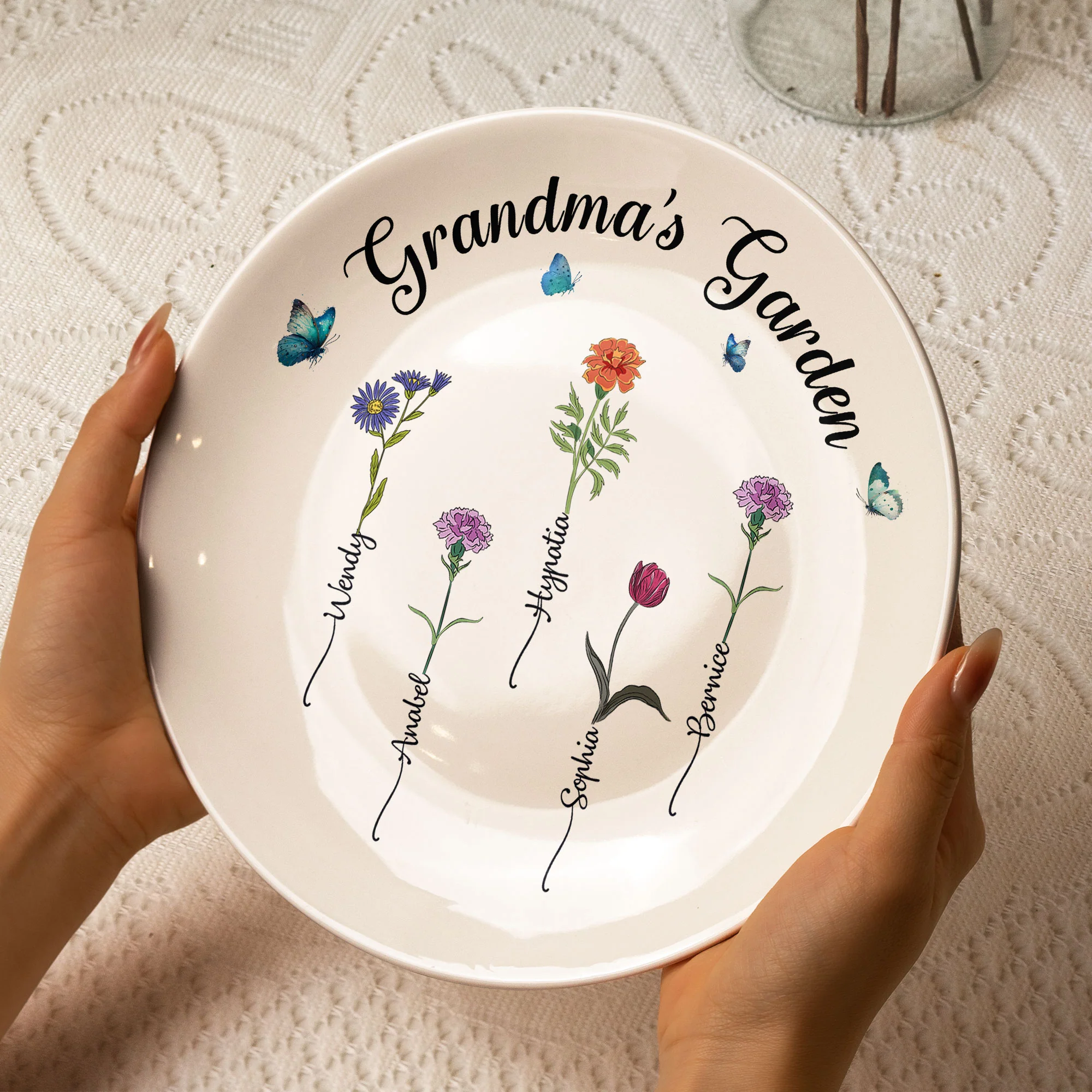 Grandma's Garden Custom Birth Flowers - Personalized Ceramic Plate - Image 2