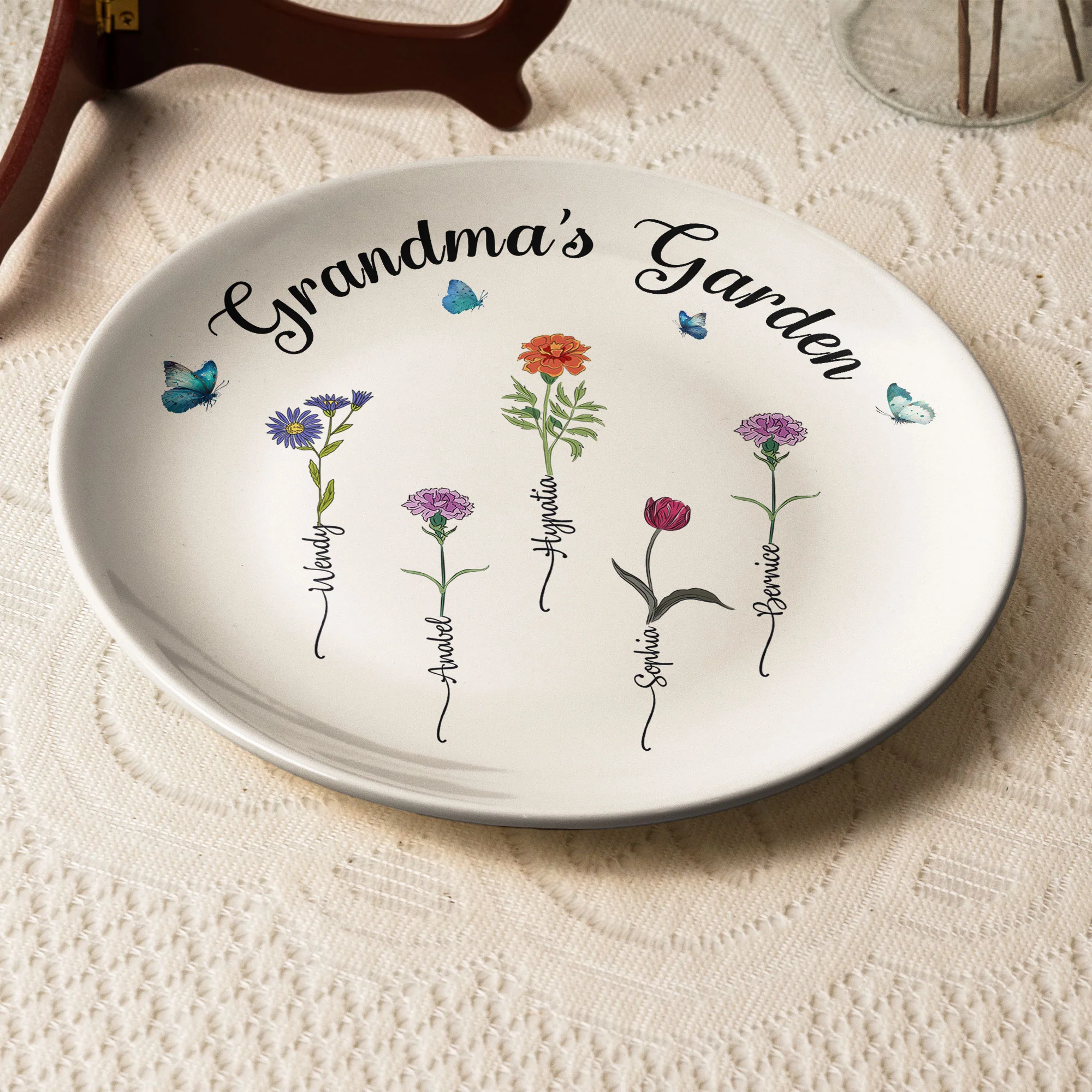 Grandma's Garden Custom Birth Flowers - Personalized Ceramic Plate - Image 3