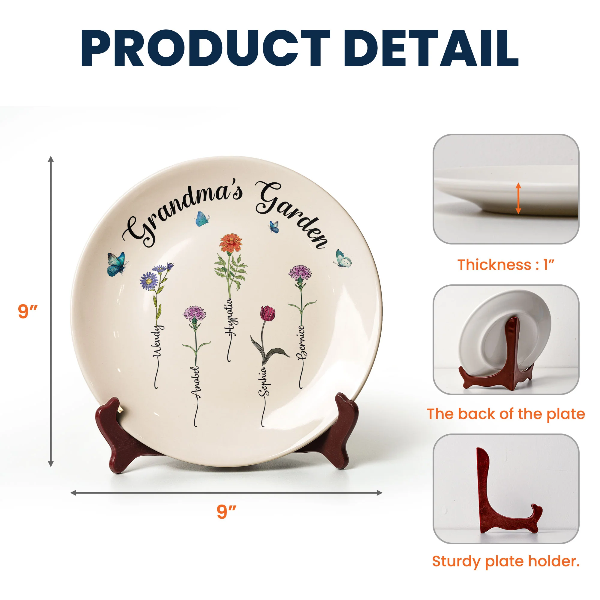 Grandma's Garden Custom Birth Flowers - Personalized Ceramic Plate - Image 5