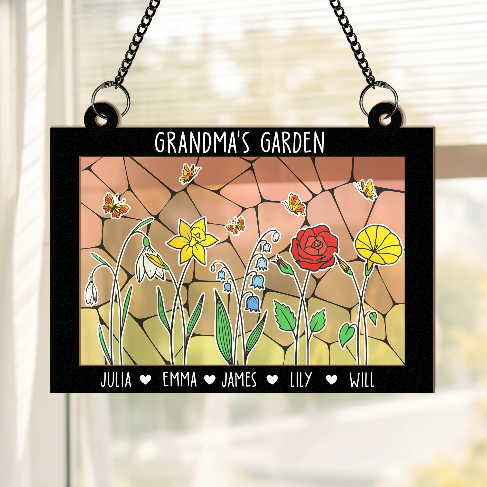 Grandma's Garden Custom Birth Month Flower - Personalized Window Hanging Suncatcher Ornament - Image 3