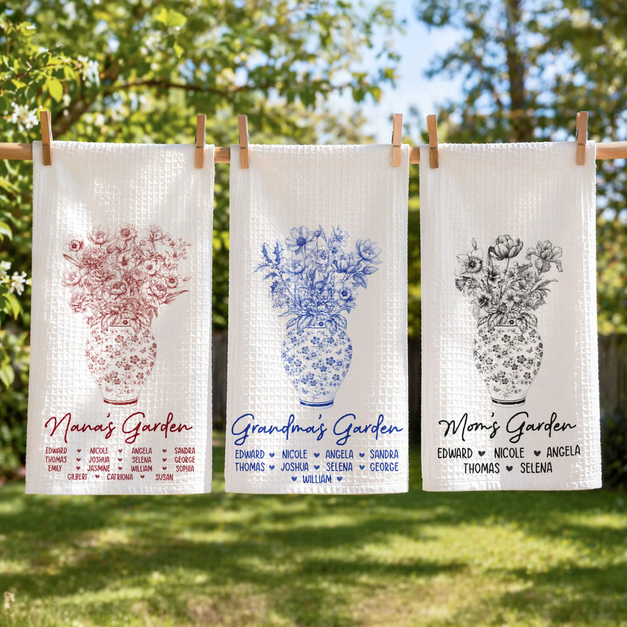 Grandma's Garden Custom Kid Names & Birth Flowers - Personalized Kitchen Towel - Image 2