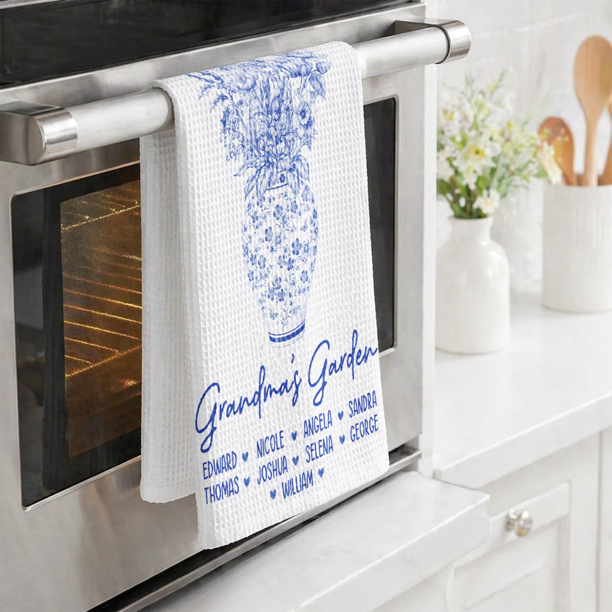 Grandma's Garden Custom Kid Names & Birth Flowers - Personalized Kitchen Towel - Image 4