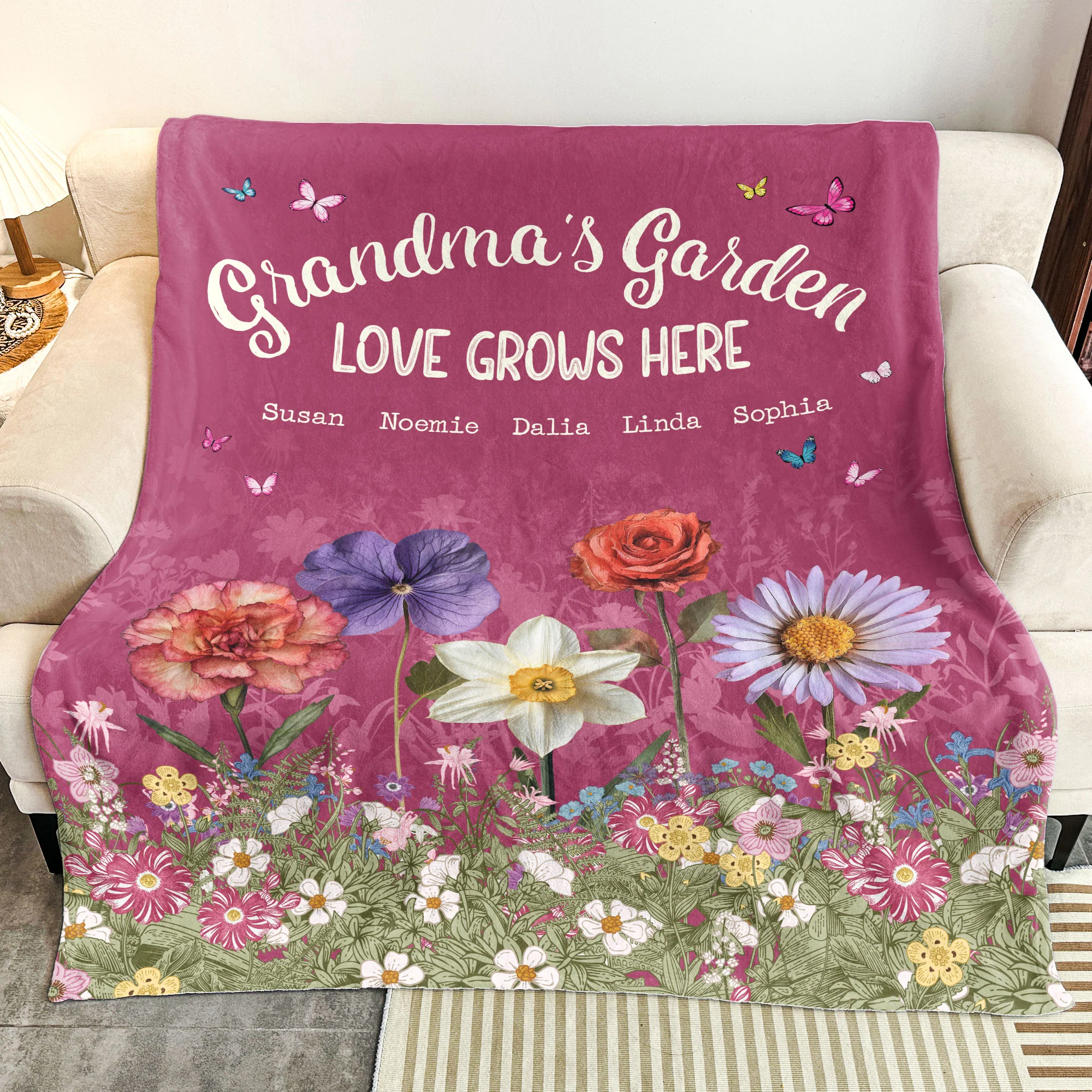 Grandma's Garden Love Grows Here - Personalized Blanket - Image 3