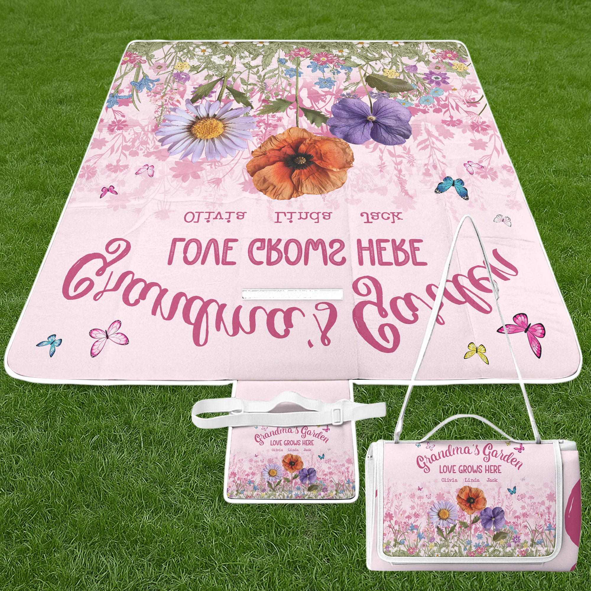 Grandma's Garden Love Grows Here - Personalized Picnic Blanket - Image 2