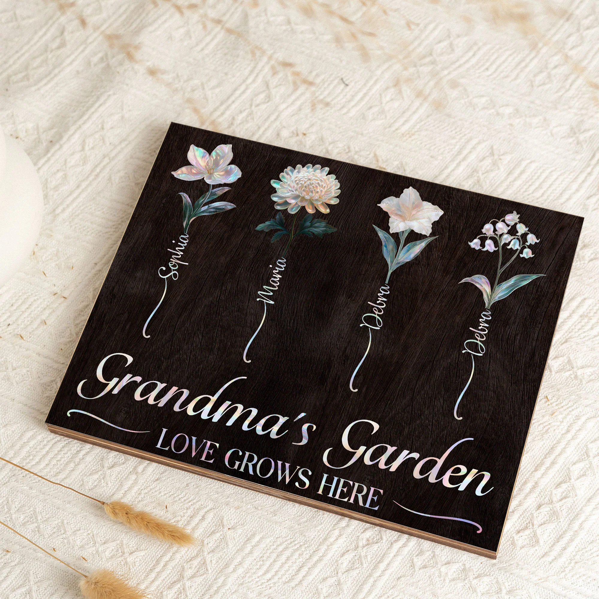 Grandma's Garden - Mother Of Pearl Effect - Personalized Wood Plaque - Image 3