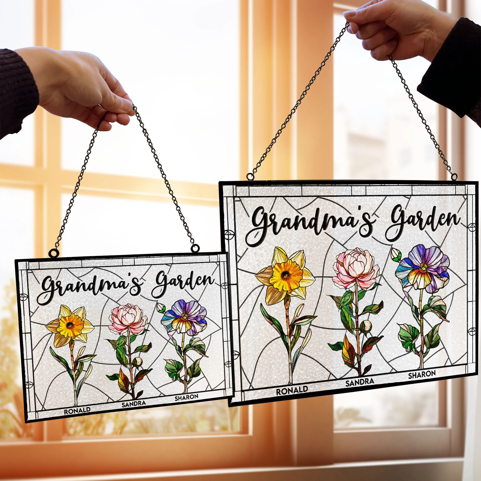 Grandma's Garden - New Version - Personalized Stained Glass Suncatcher - Gift For Grandma - Image 2