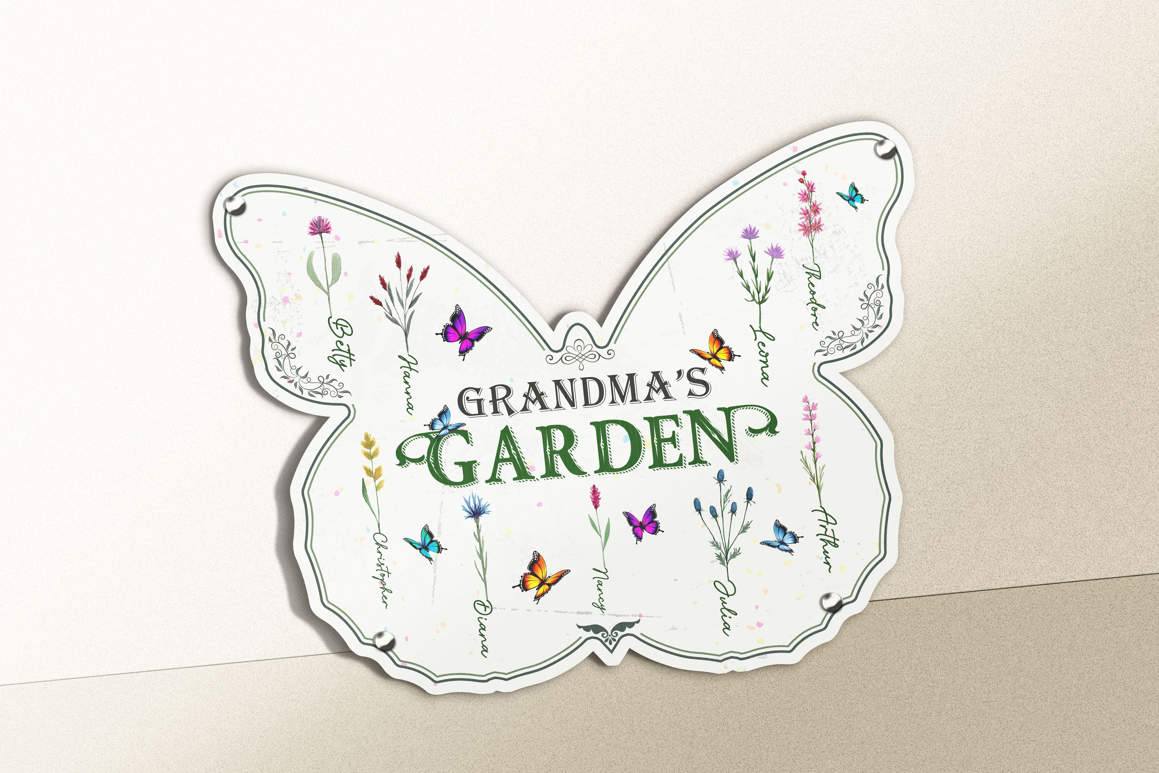 Grandma's Garden - Personalized Butterfly Shaped Metal Sign - Image 3