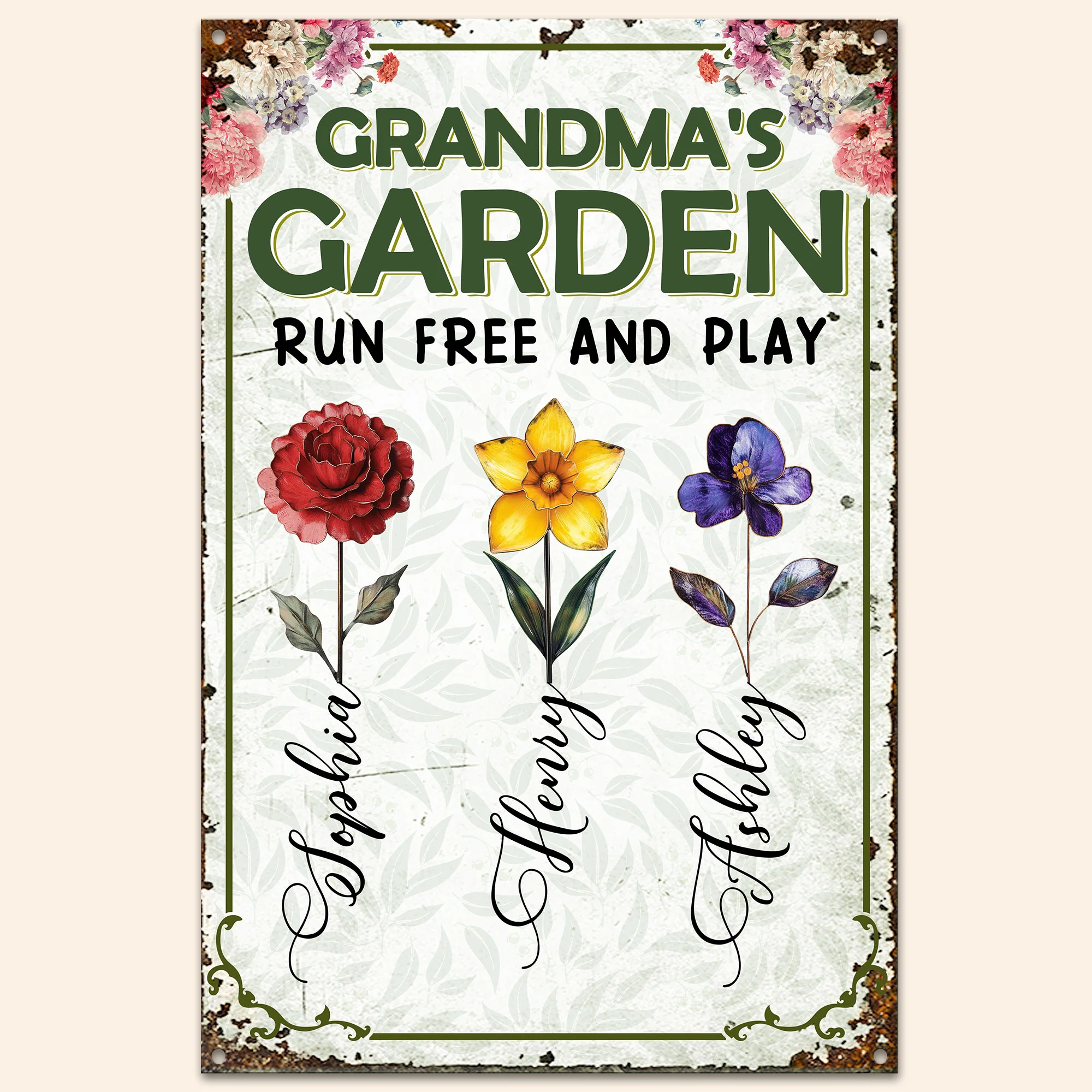 Grandma's Garden Run Free And Play - Personalized Metal Sign - Image 2