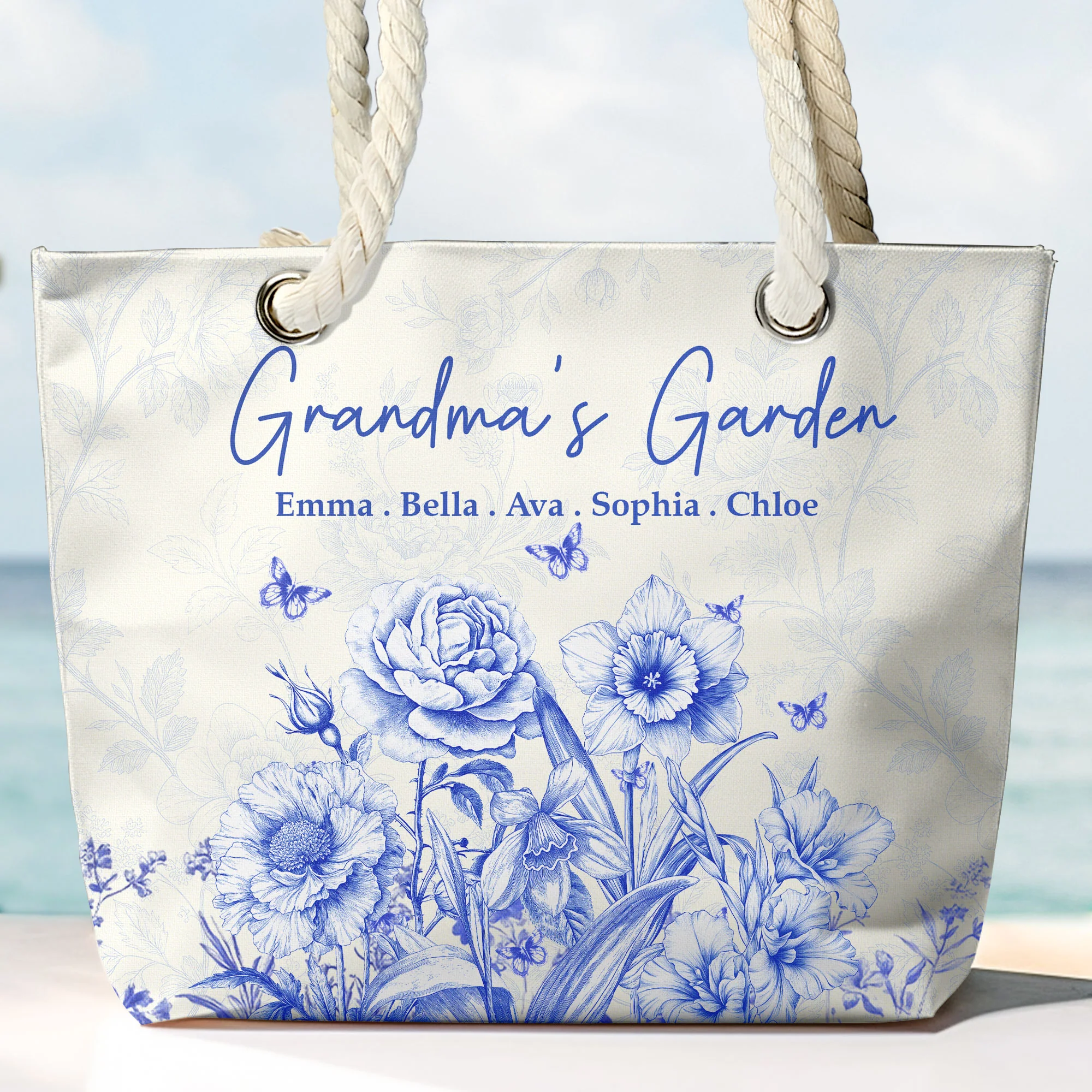 Grandma's Garden Toile De Jouy Style - Personalized Beach Bag