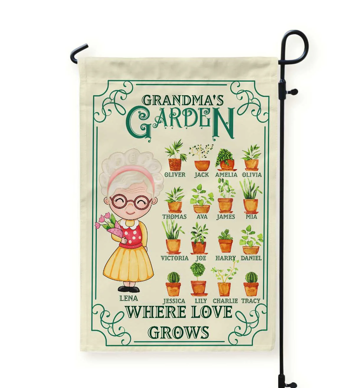 Grandma's Garden Where Love Grows - Personalized Flag - Thanksgiving Gift For Grandma - Grandma Chibi - Image 2