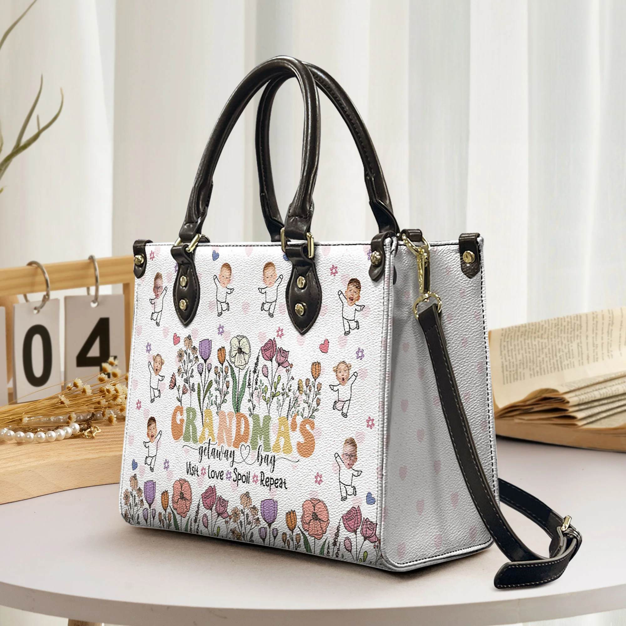 Grandma's Getaway Bag Visit Love Spoil Repeat - Personalized Photo Leather Bag - Image 2