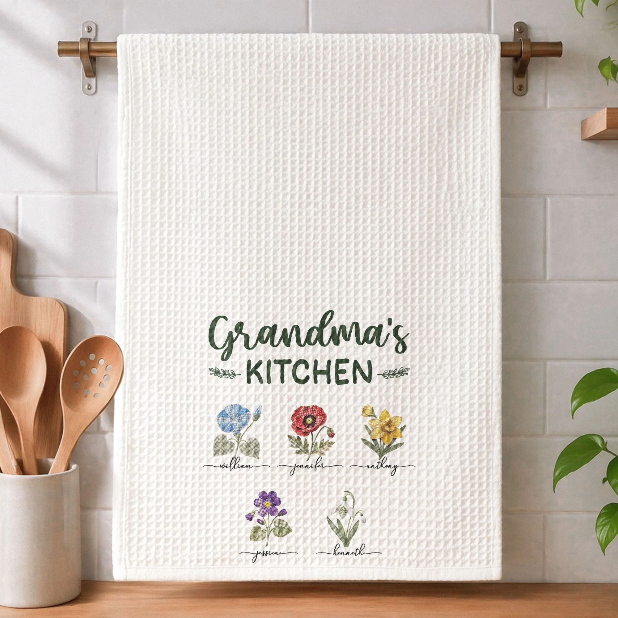 Grandma's Kitchen Patchwork Flower - Personalized Kitchen Towel - Image 3