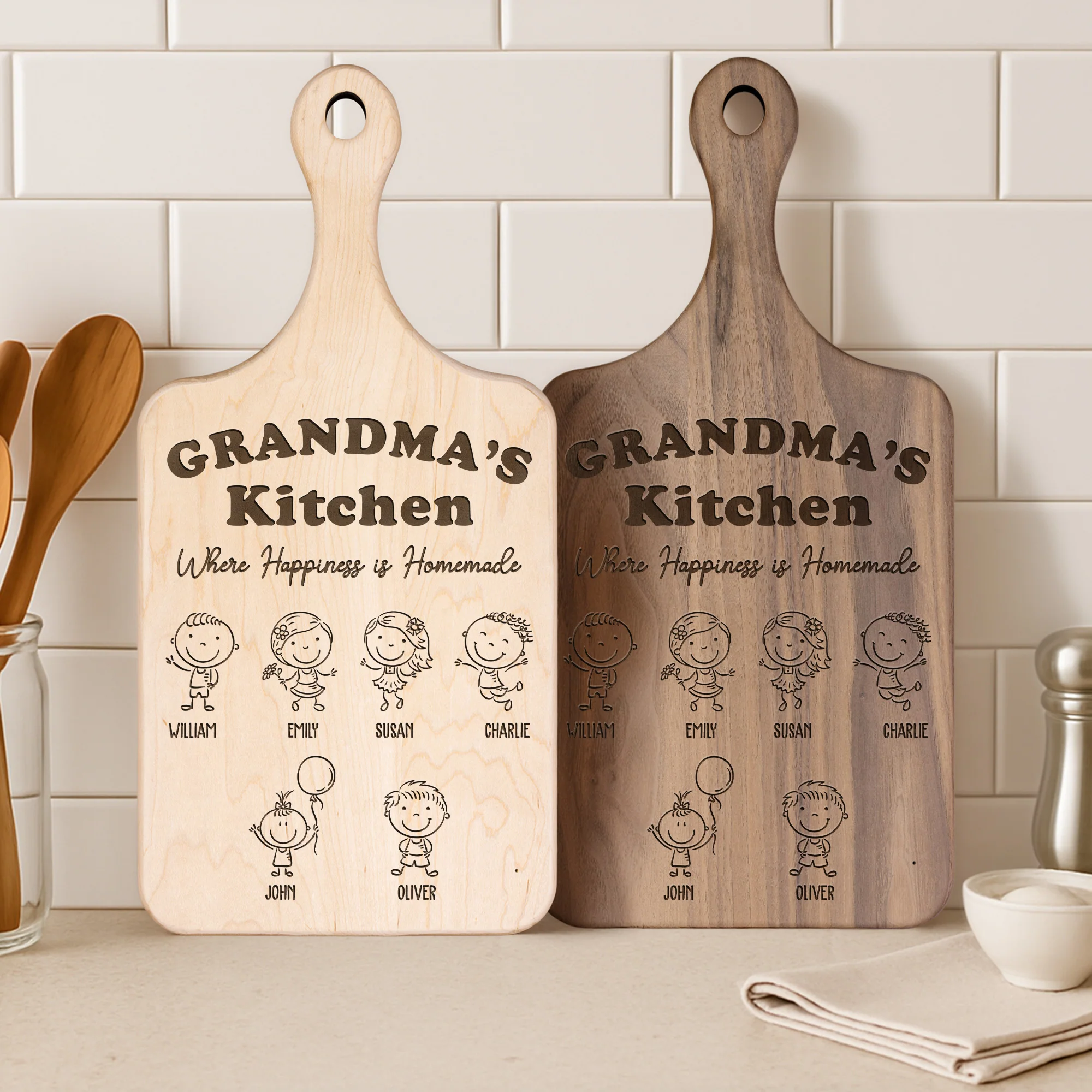 Grandma's Kitchen Where Happiness Is Homemade - Personalized Paddle Cutting Board - Image 2