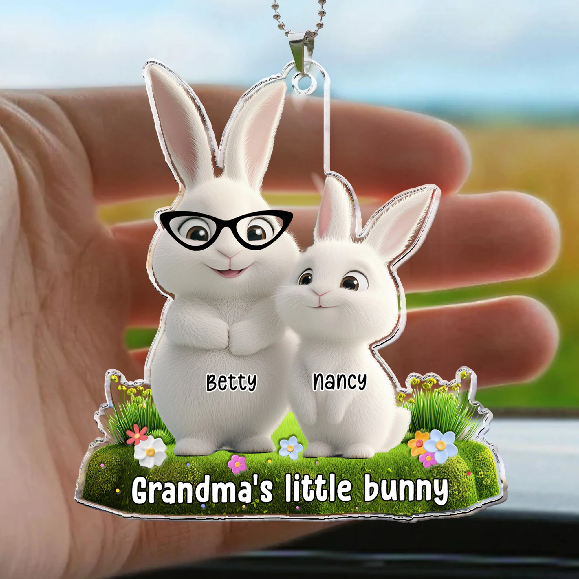 Grandma's Little Bunnies - Personalized Rear View Mirror Accessory - Image 3