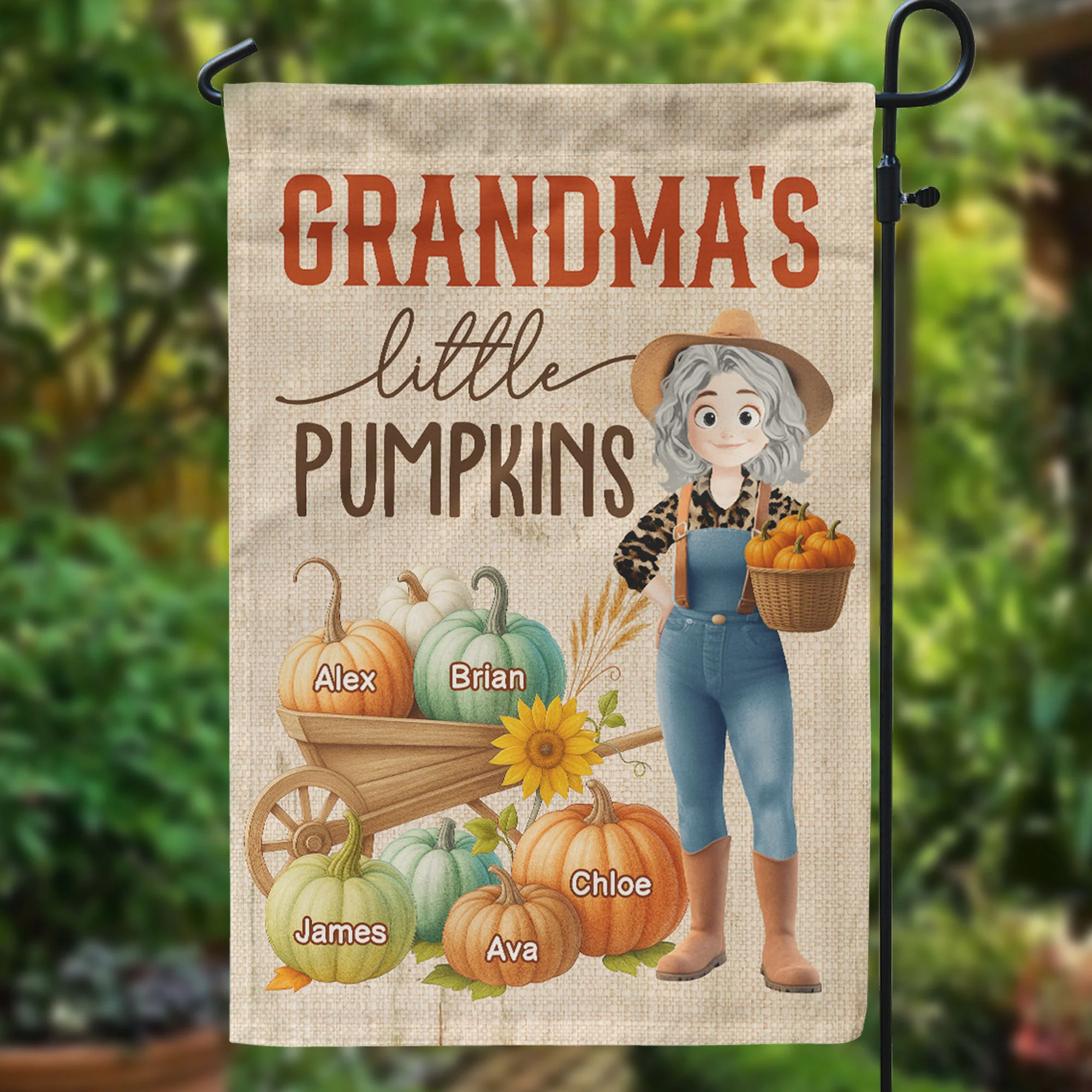 Grandma's Little Pumpkins Love Nana Life Kids, Grandkids Names - Personalized Flag