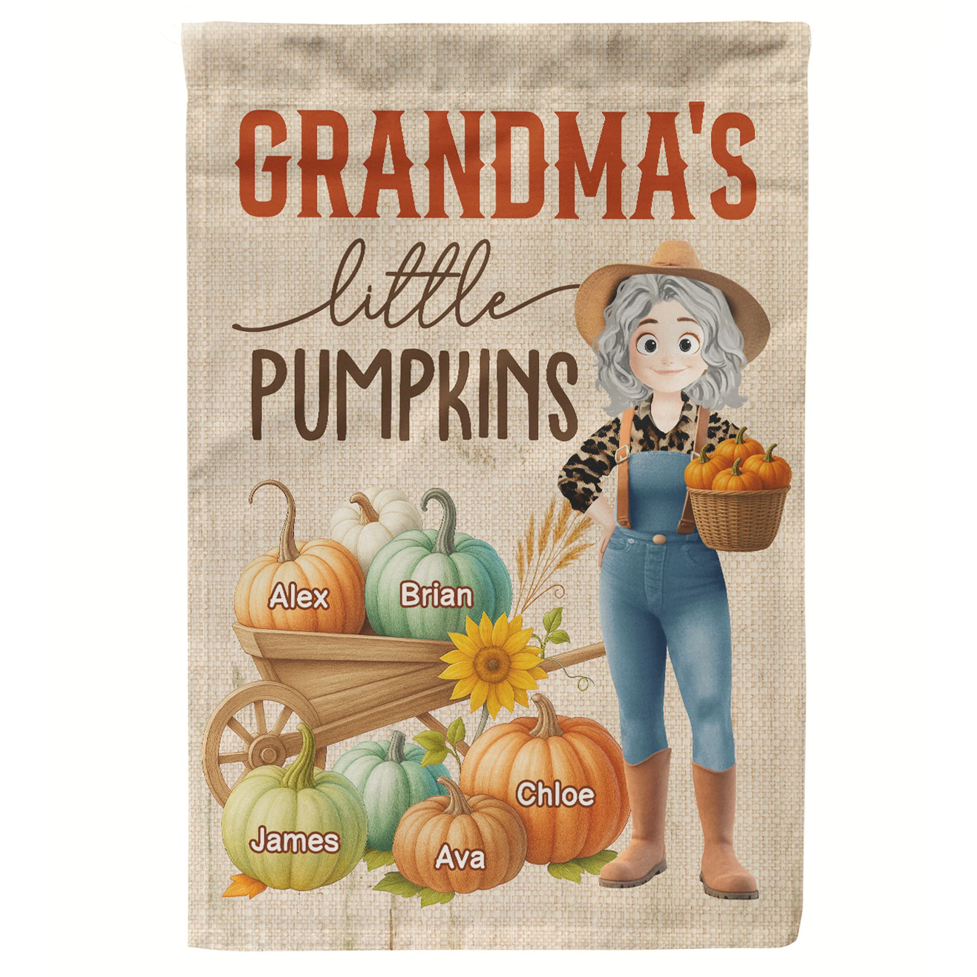 Grandma's Little Pumpkins Love Nana Life Kids, Grandkids Names - Personalized Flag - Image 2