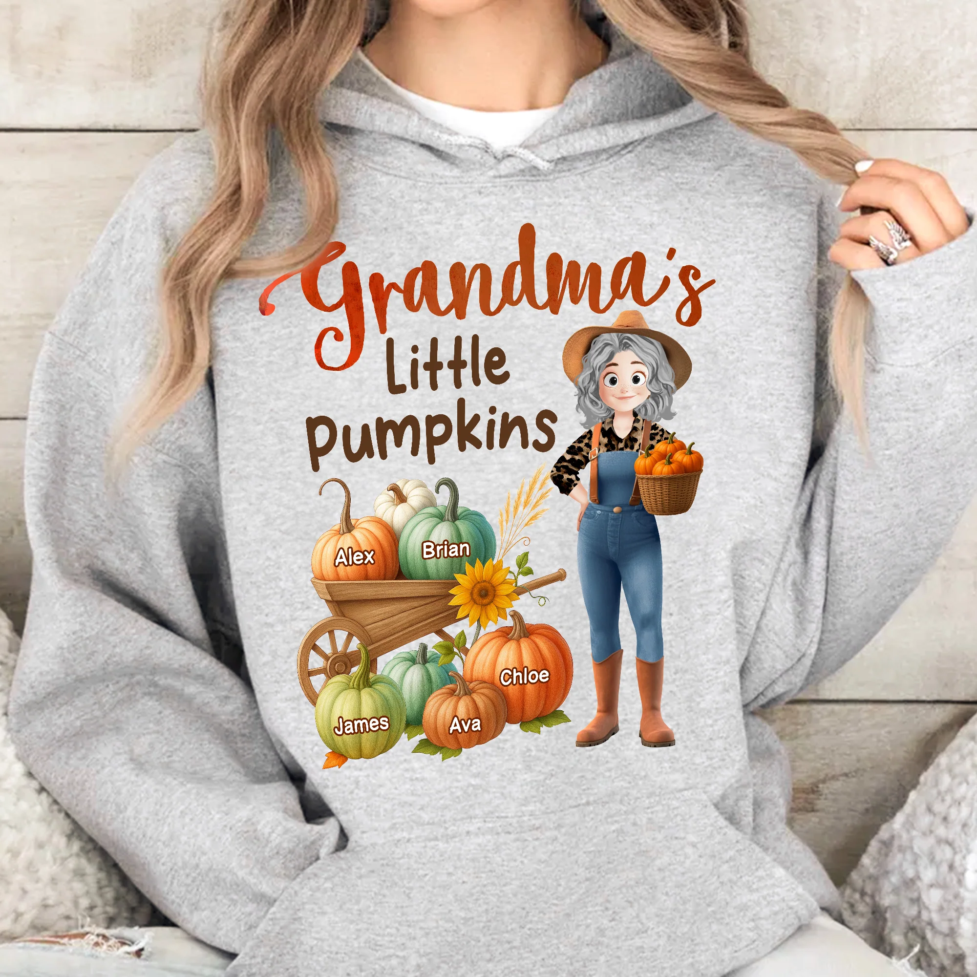 Grandma's Little Pumpkins Love Nana Life Kids, Grandkids Names - Personalized Shirt - Image 6