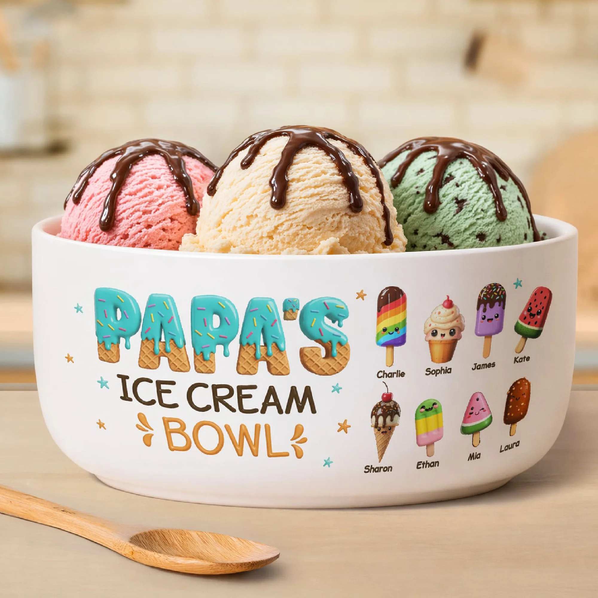 Grandma's Papa's Ice Cream Bowl, Custom For Dad, Mom, Grandparents - Personalized Ceramic Bowl