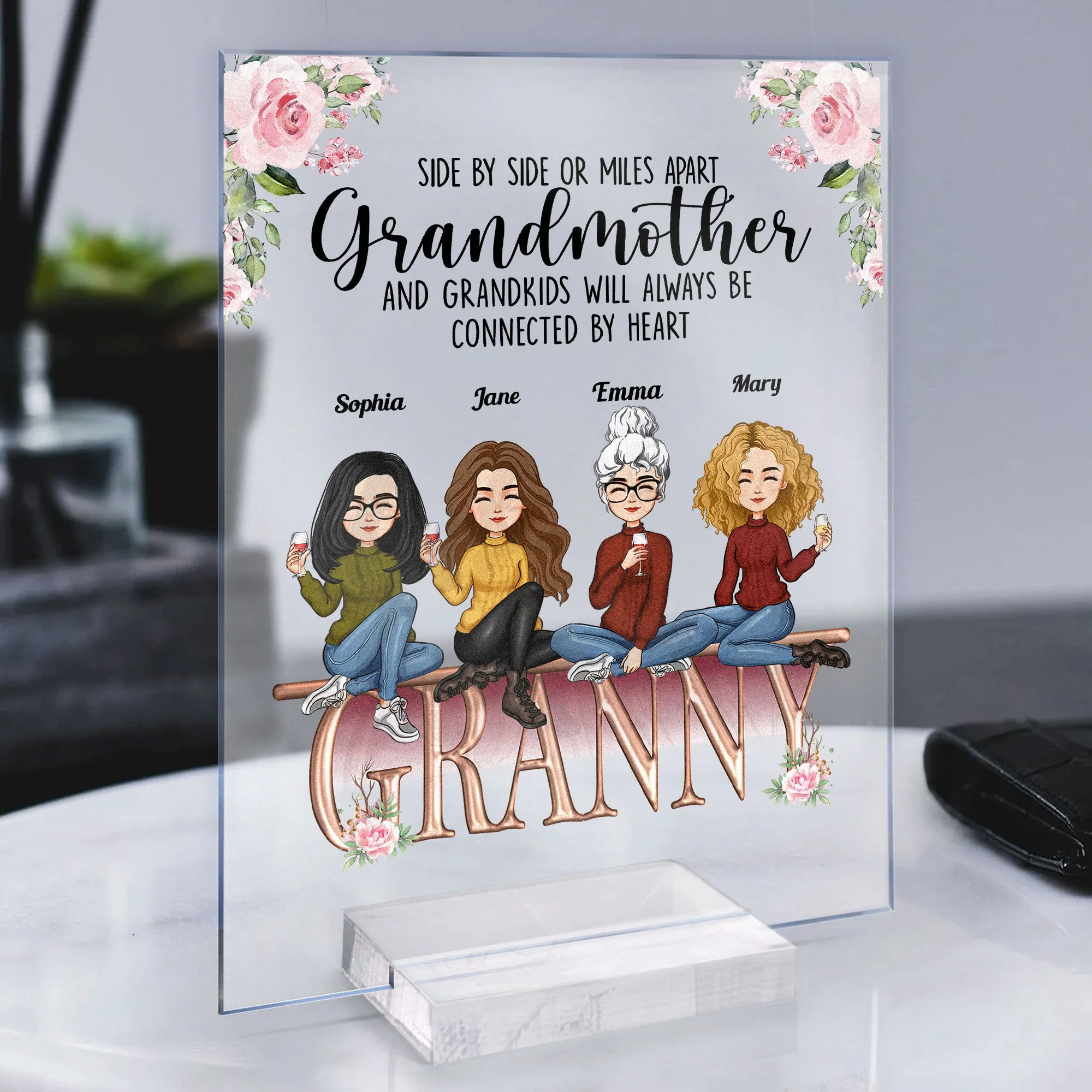 Grandmother And Grandkids Will Always Connected By Heart - Personalized Acrylic Plaque - Image 4