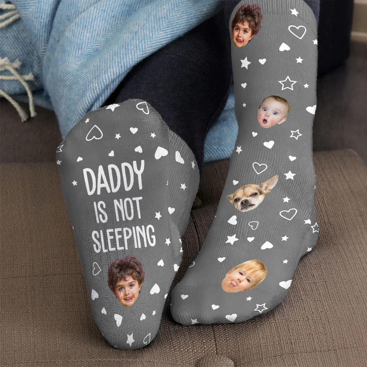 Grandpa, Dad Not Sleeping, He Is Resting His Eyes - Personalized Photo Crew Socks - Image 2