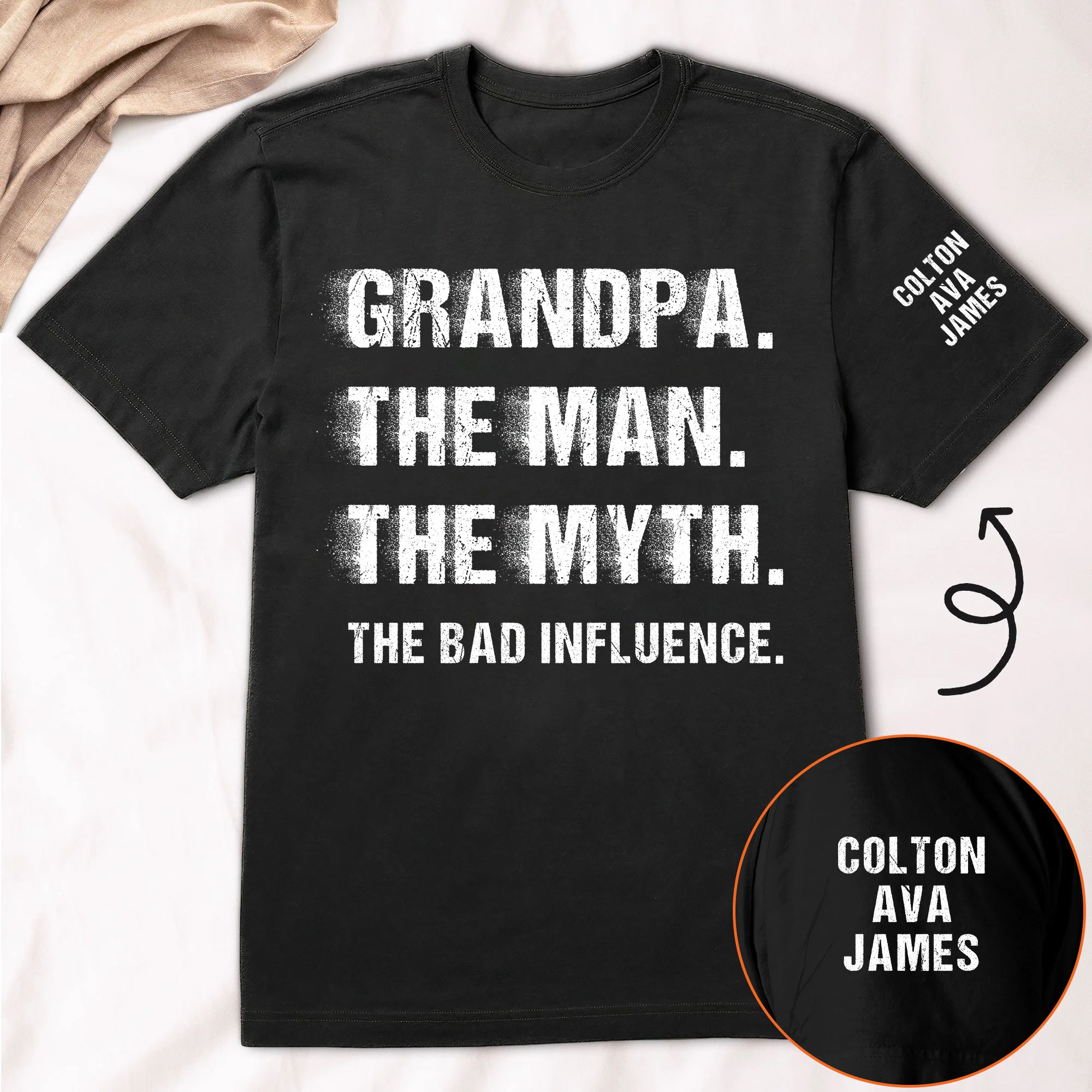 Grandpa The Man The Myth The Bad Influence Custom With Grandkids' Names - Personalized Shirt - Image 2
