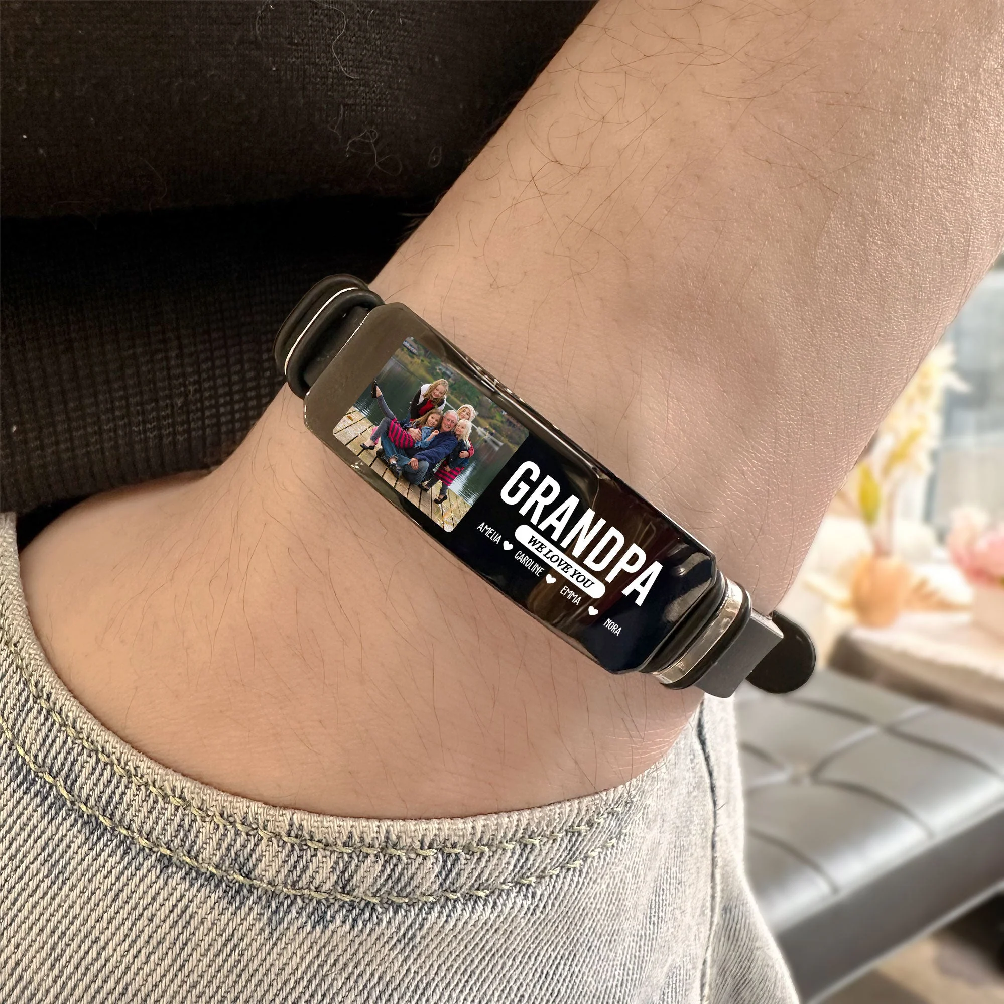 Grandpa We Love You Father's Day Gift For Men Dad - Personalized Photo Bracelet - Image 4