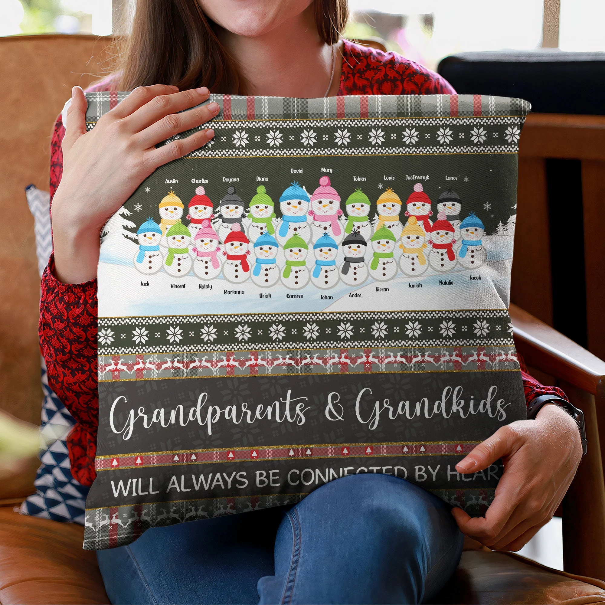 Grandparents & Grandkids Connected By Heart - Personalized Pillow (Insert Included) - Christmas, Home Decor, Loving Gift For Grandma, Grandpa, Granddaughters, Grandsons - Image 3