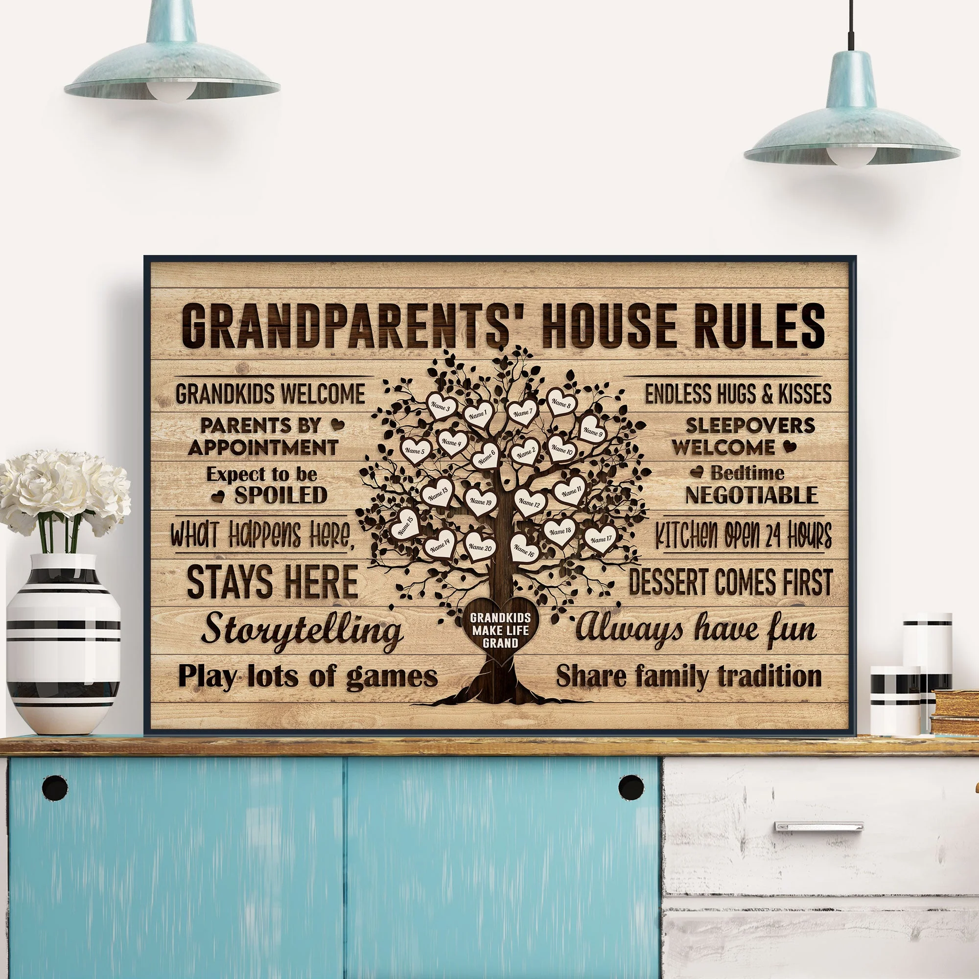 Grandparents House Rules - Personalized Poster/Wrapped Canvas - Birthday & Christmas Gift For Grandma Grandpa - Image 3