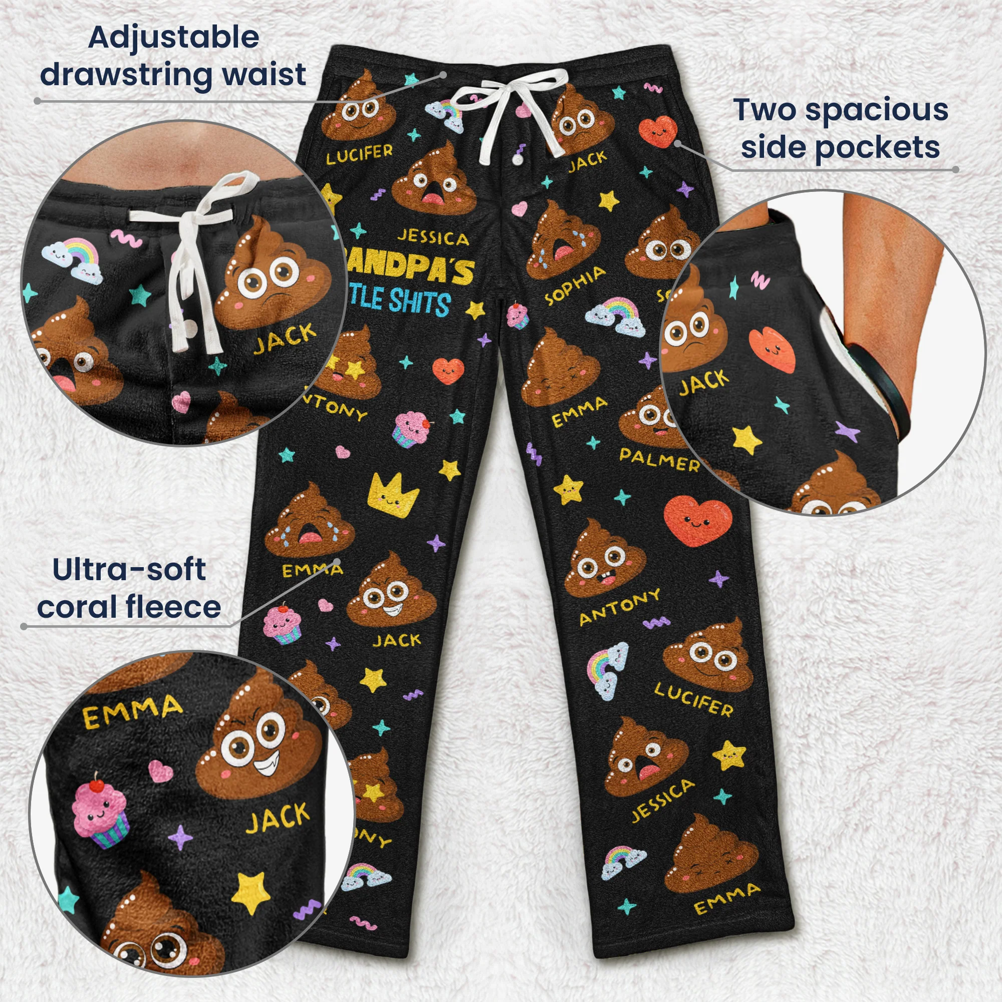 Grandpa's Little Shit - Personalized Fleece Pajama Pants - Image 5