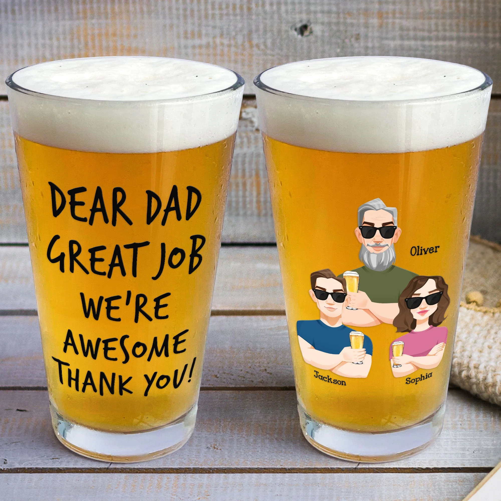 Great Job Dad We're Awesome Thank You! - Personalized Beer Glass - Image 3