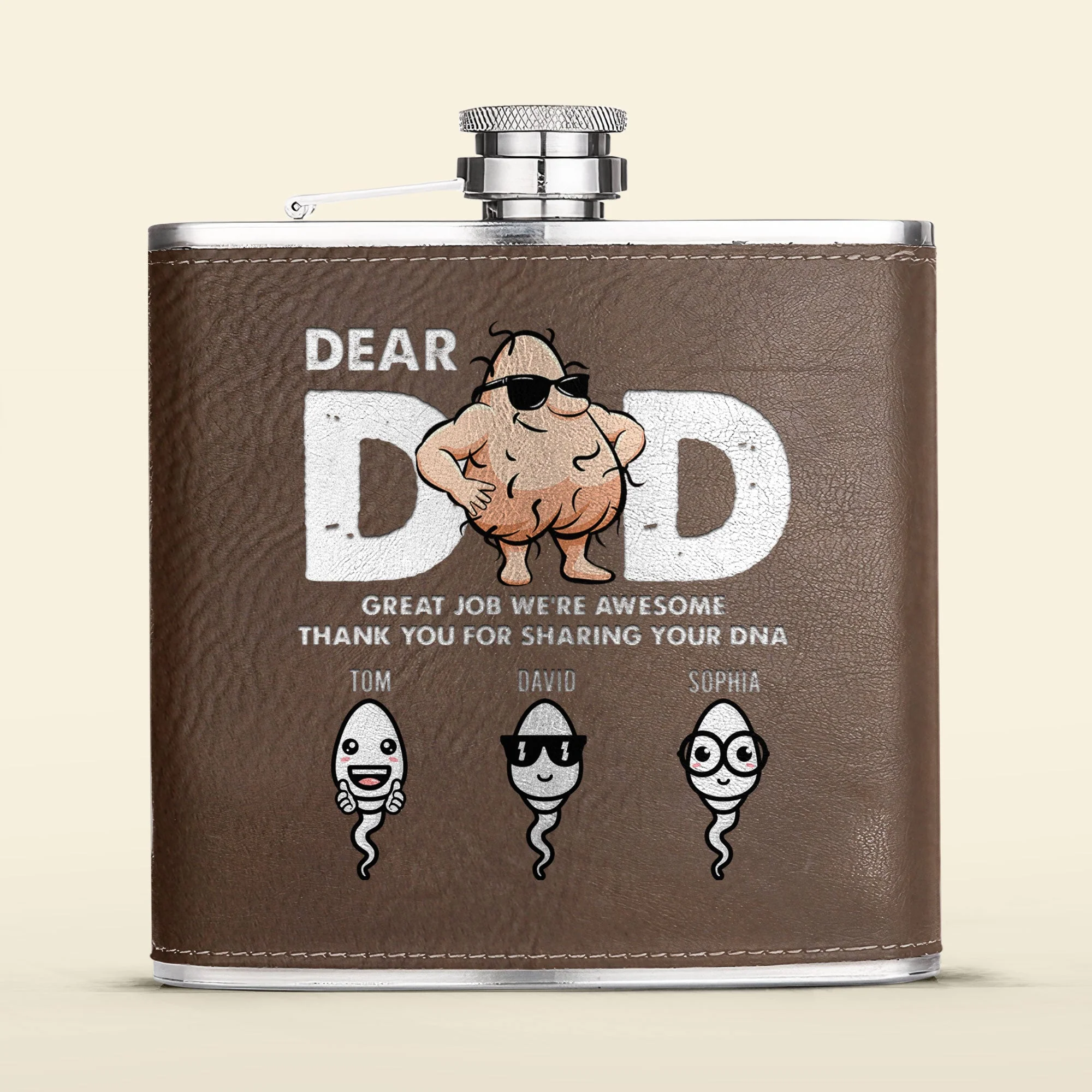Great Job We're Awesome Thank You For Sharing Your DNA - Personalized Leather Flask - Image 4