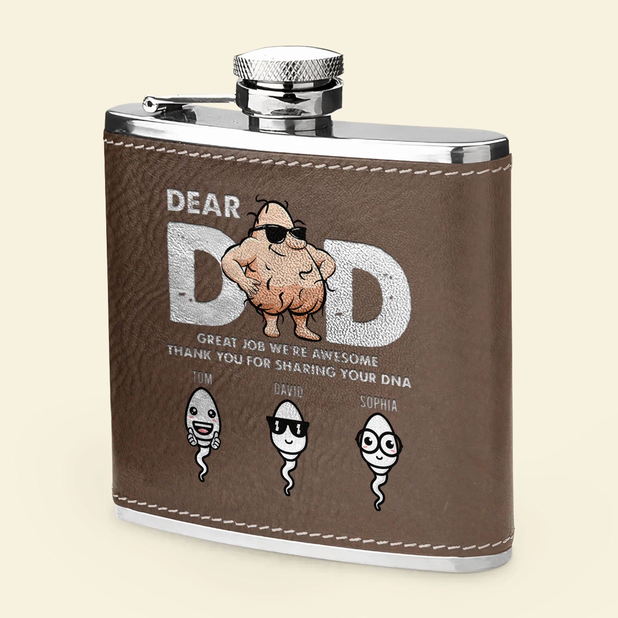 Great Job We're Awesome Thank You For Sharing Your DNA - Personalized Leather Flask - Image 5