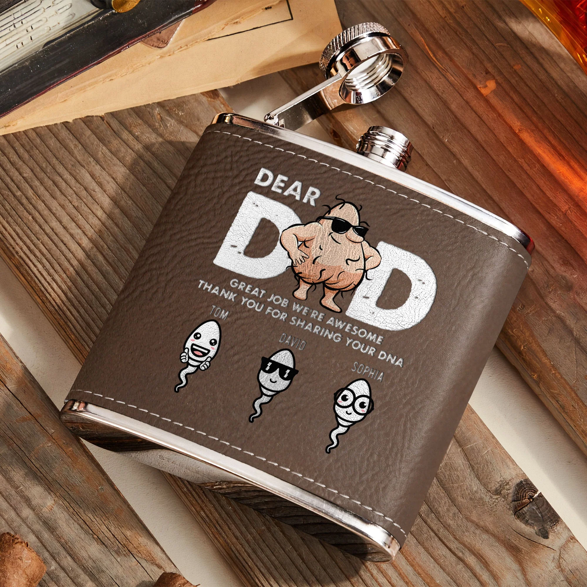 Great Job We're Awesome Thank You For Sharing Your DNA - Personalized Leather Flask - Image 6