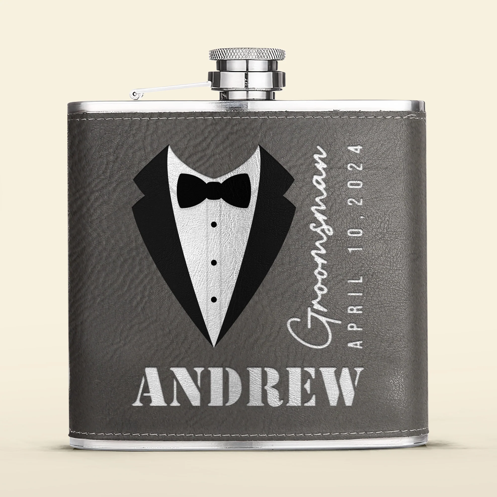 Groom And Groomsmen Wedding Gift - Personalized Leather Flask - Image 4