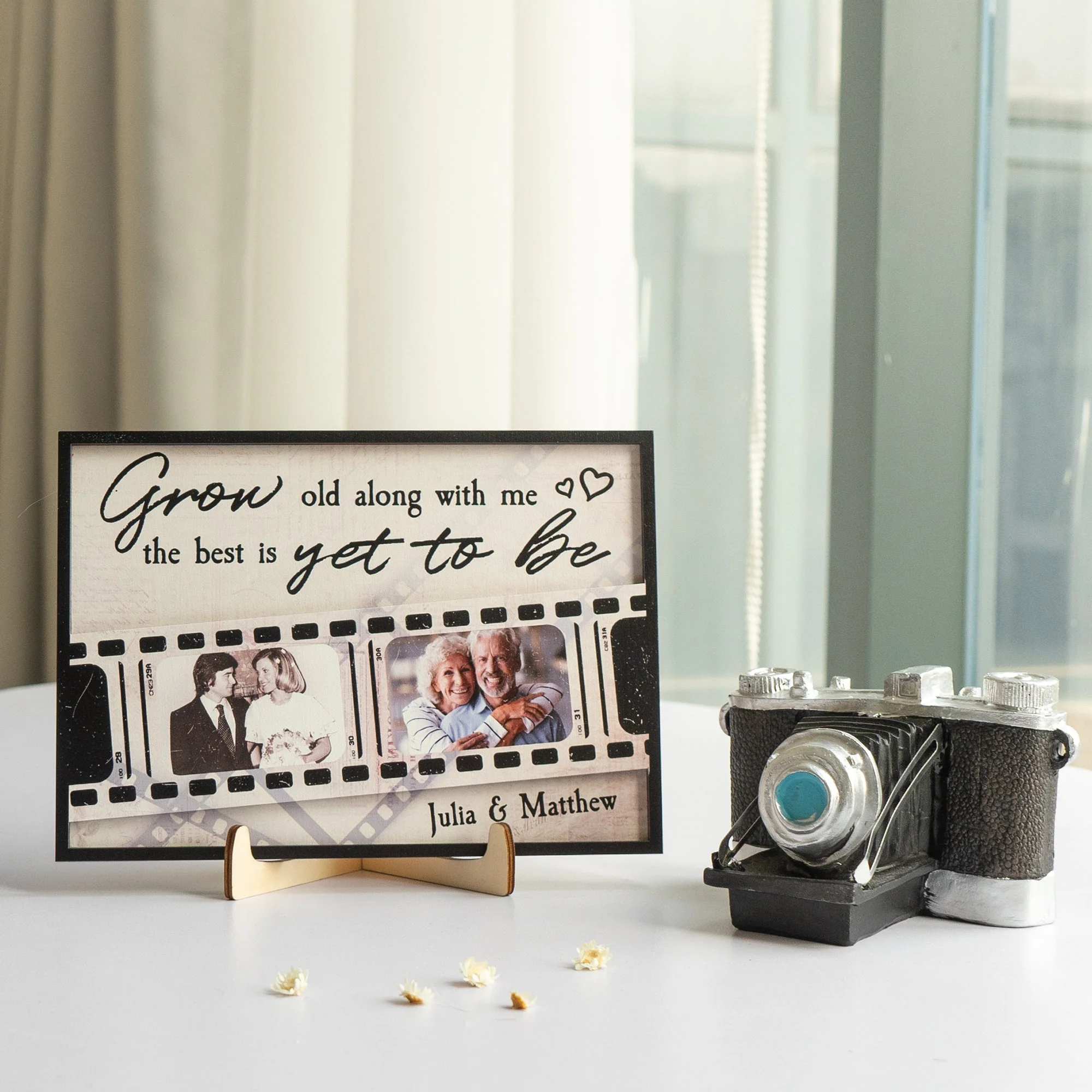 Grow Old Along With Me The Best Is Yet To Be - Personalized Wooden Photo Plaque - Image 7
