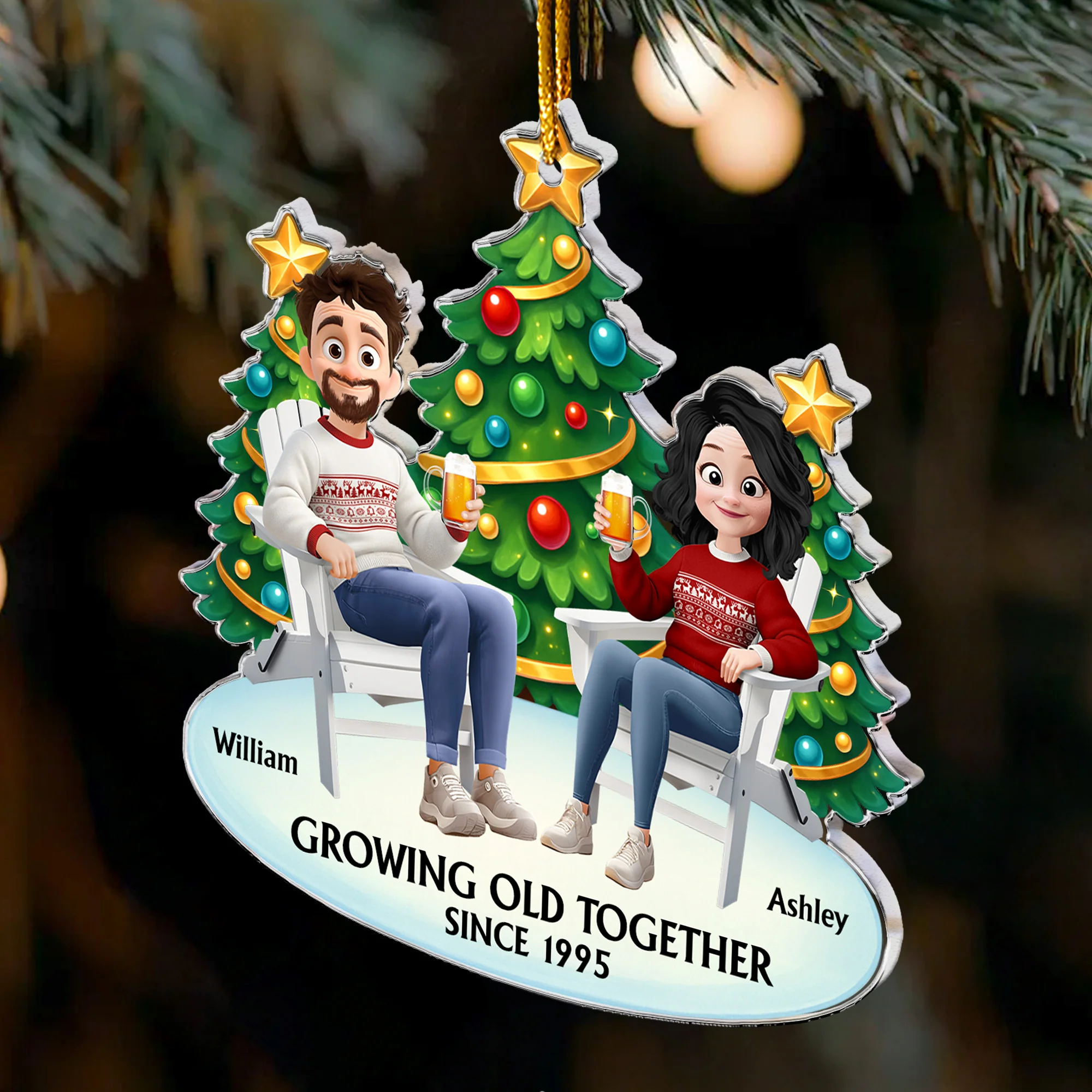 Growing Old Together Since Funny Couple Ornament - Personalized Acrylic Ornament - Image 3