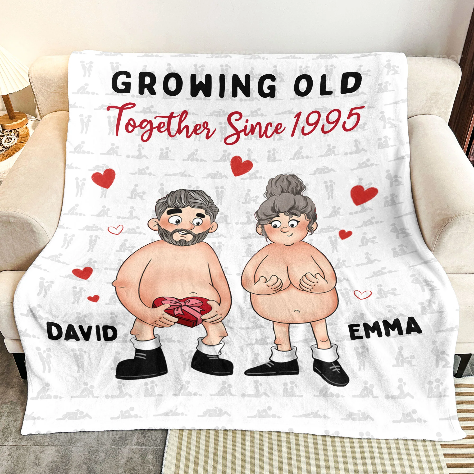 Growing Old Together Since Naughty Couple - Personalized Blanket - Image 3