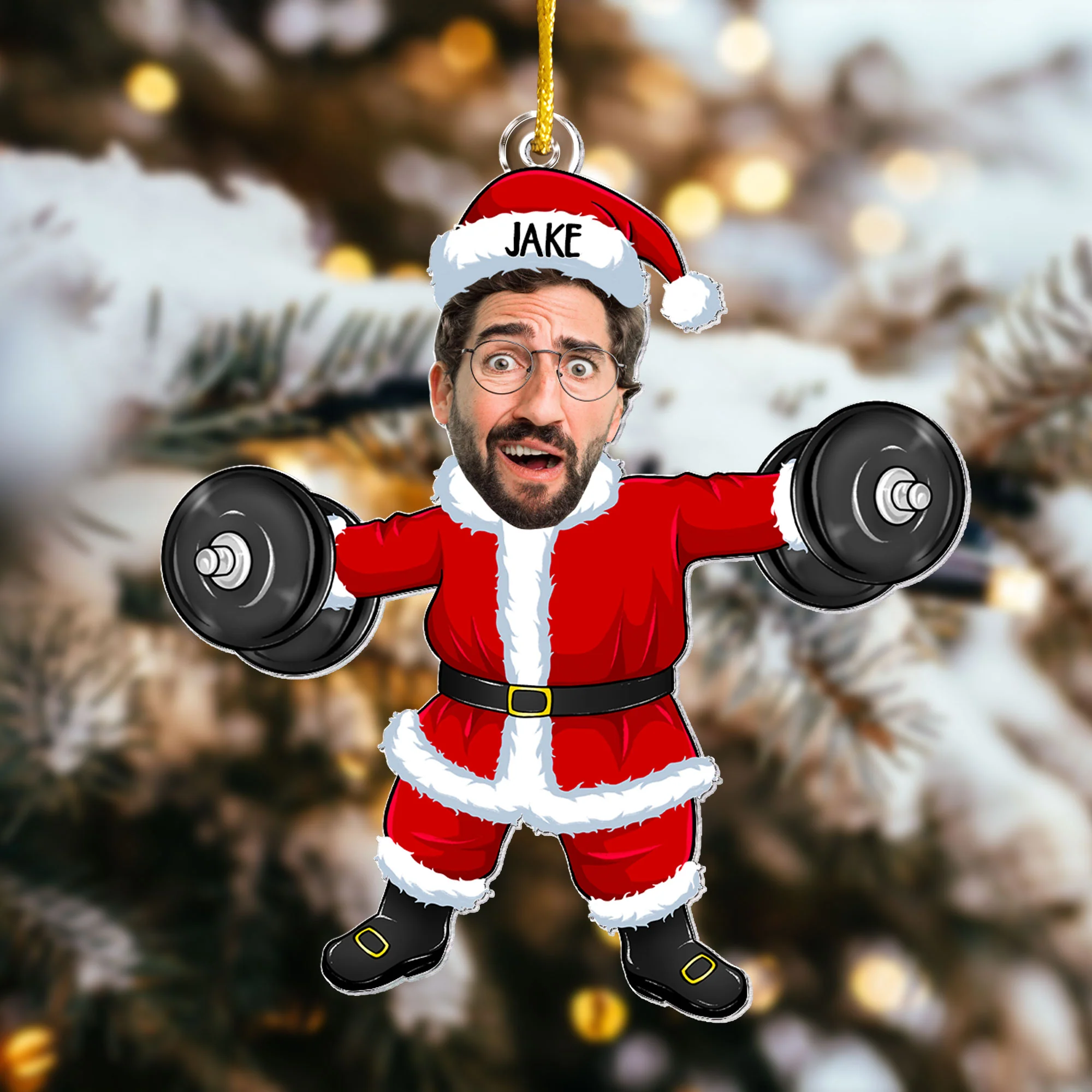 Gym Lovers In Santa Costumes - Personalized Acrylic Photo Ornament - Image 5